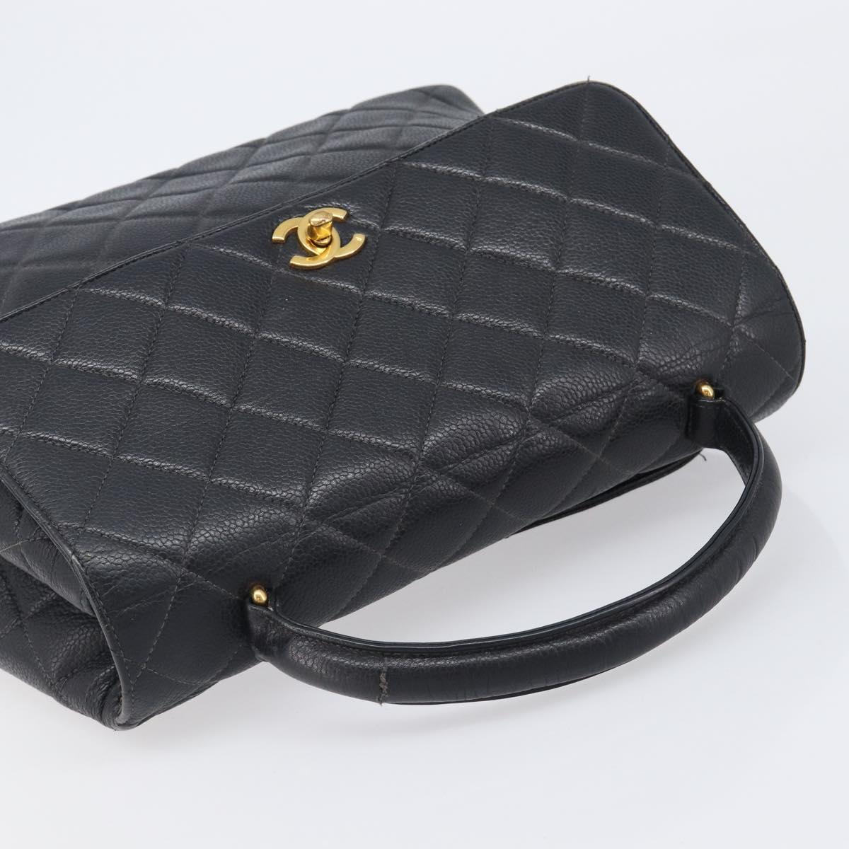 CHANEL Matelasse Hand Bag Caviar Skin Black Gold CC Auth 200555