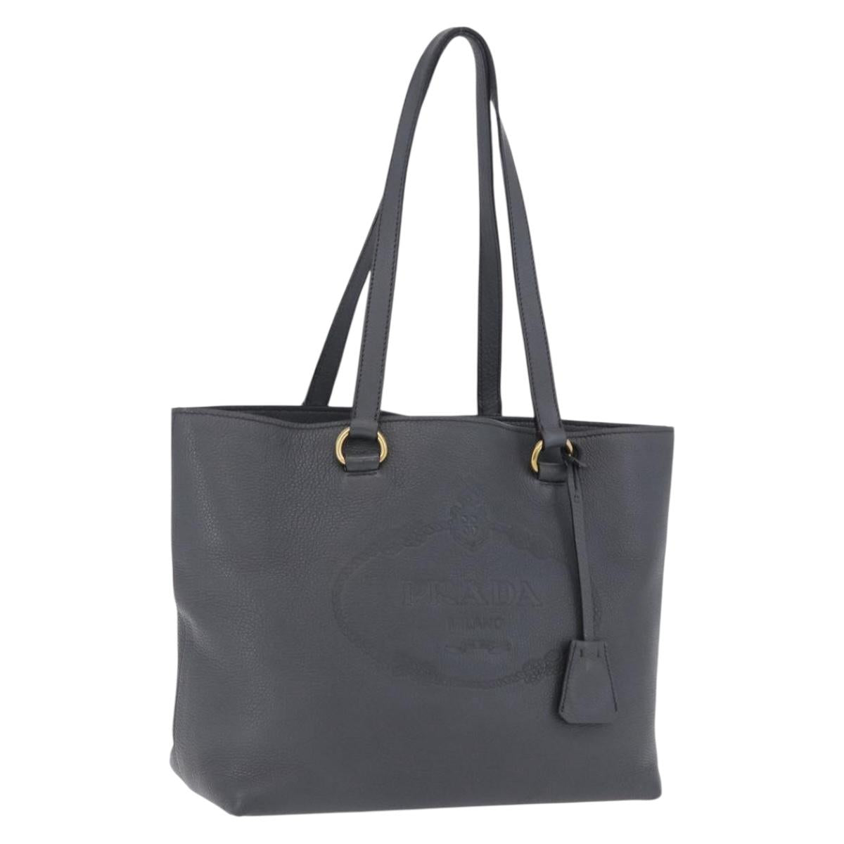 PRADA Tote Bag Vittero Dino Leather Gray Gold Auth 200556A