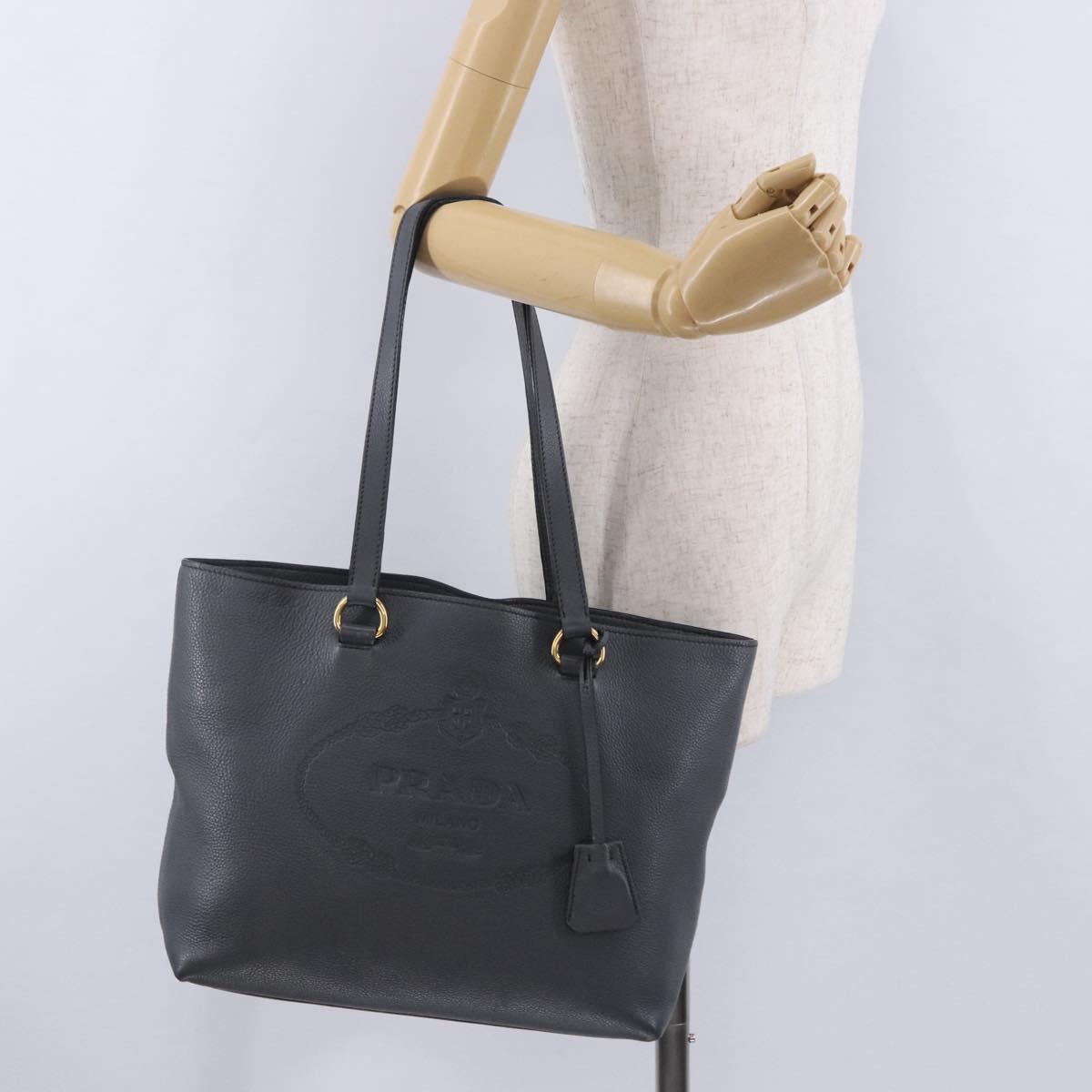 PRADA Tote Bag Vittero Dino Leather Gray Gold Auth 200556A