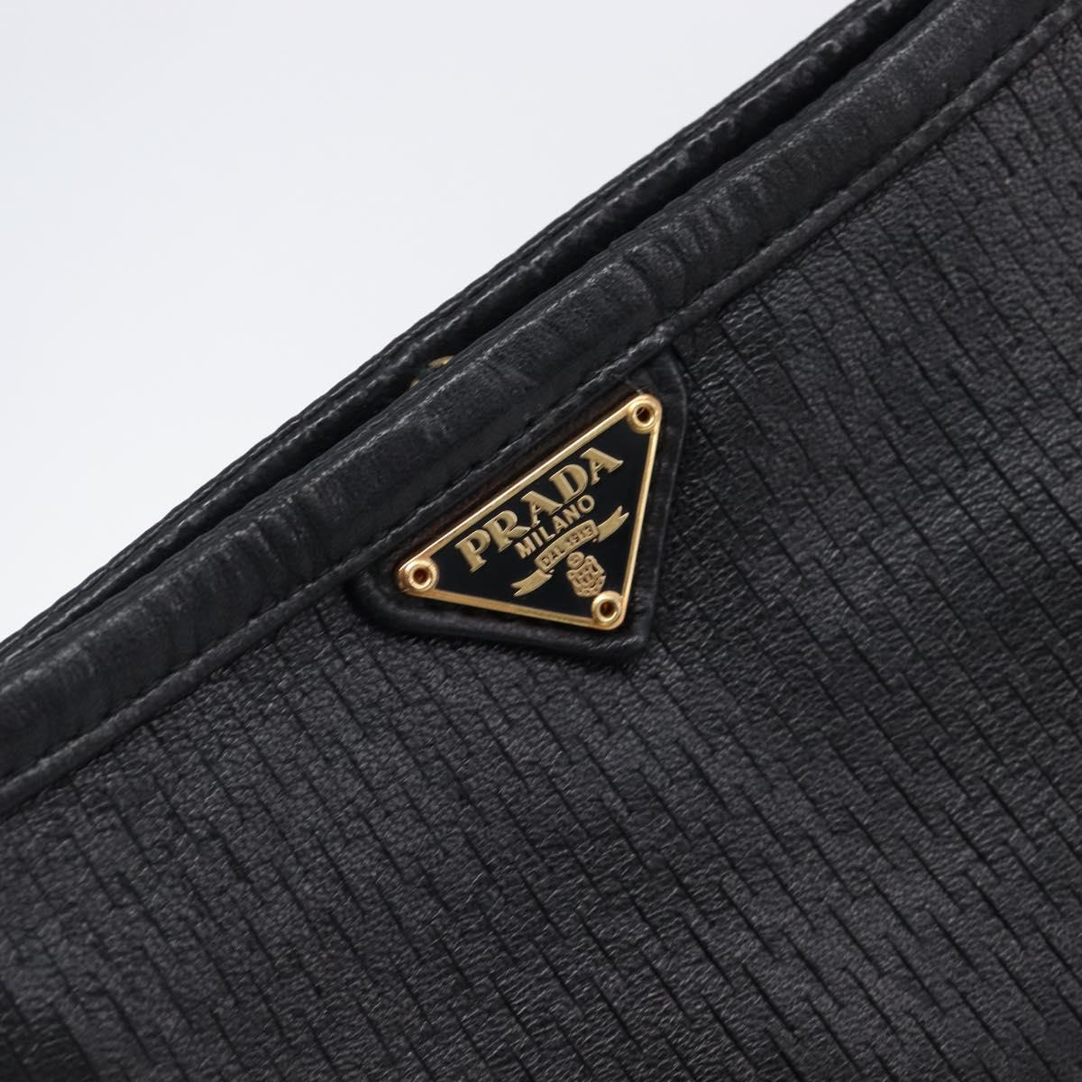 PRADA Hand Bag Leather Black Gold Auth 200561V