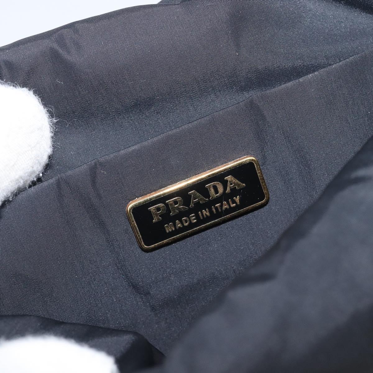 PRADA Hand Bag Leather Black Gold Auth 200561V