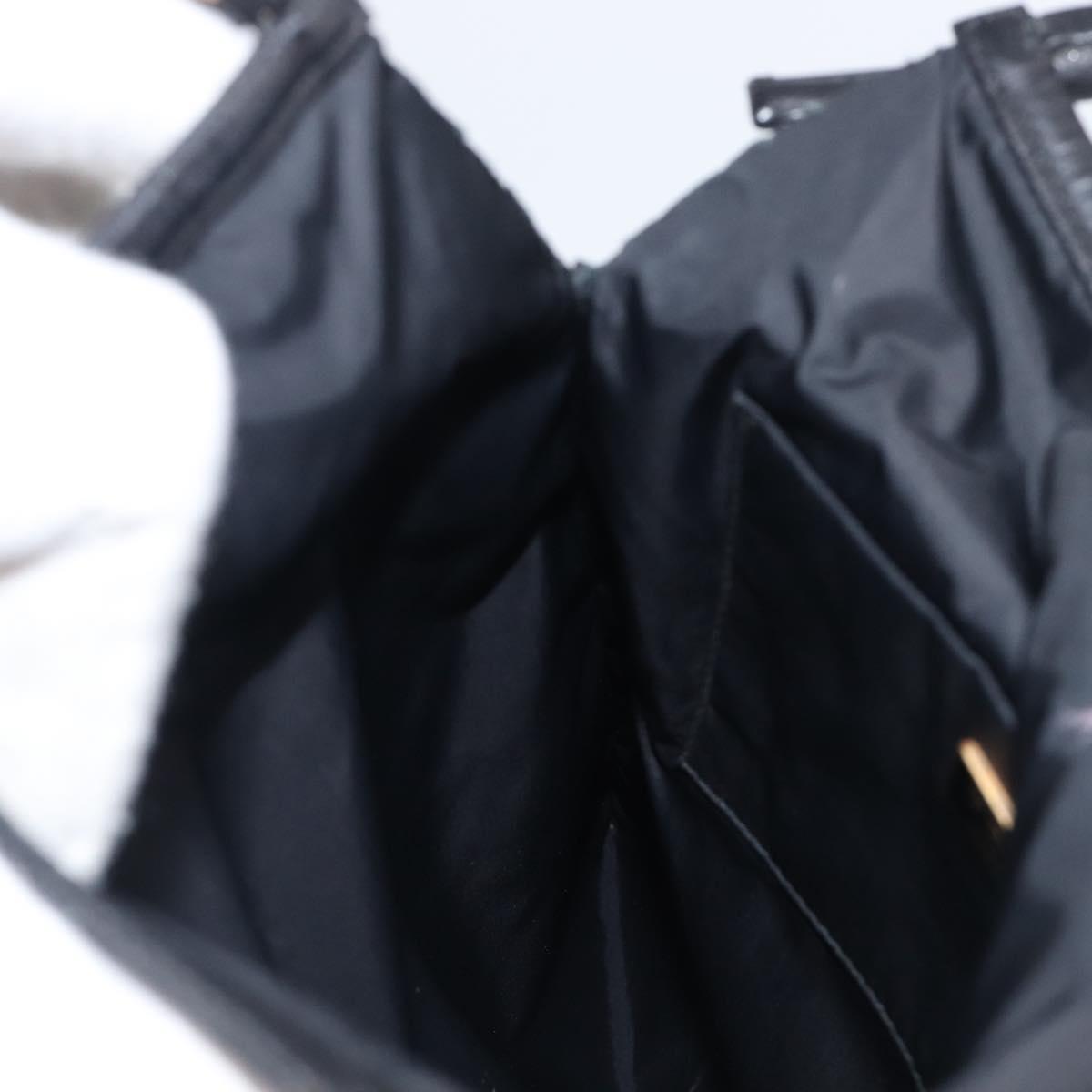PRADA Hand Bag Leather Black Gold Auth 200561V
