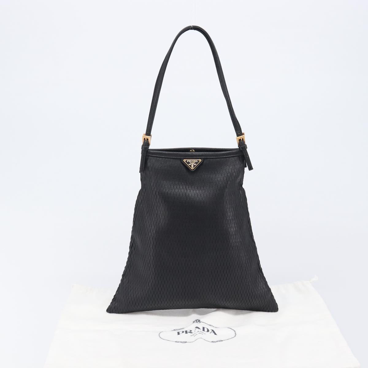 PRADA Hand Bag Leather Black Gold Auth 200561V