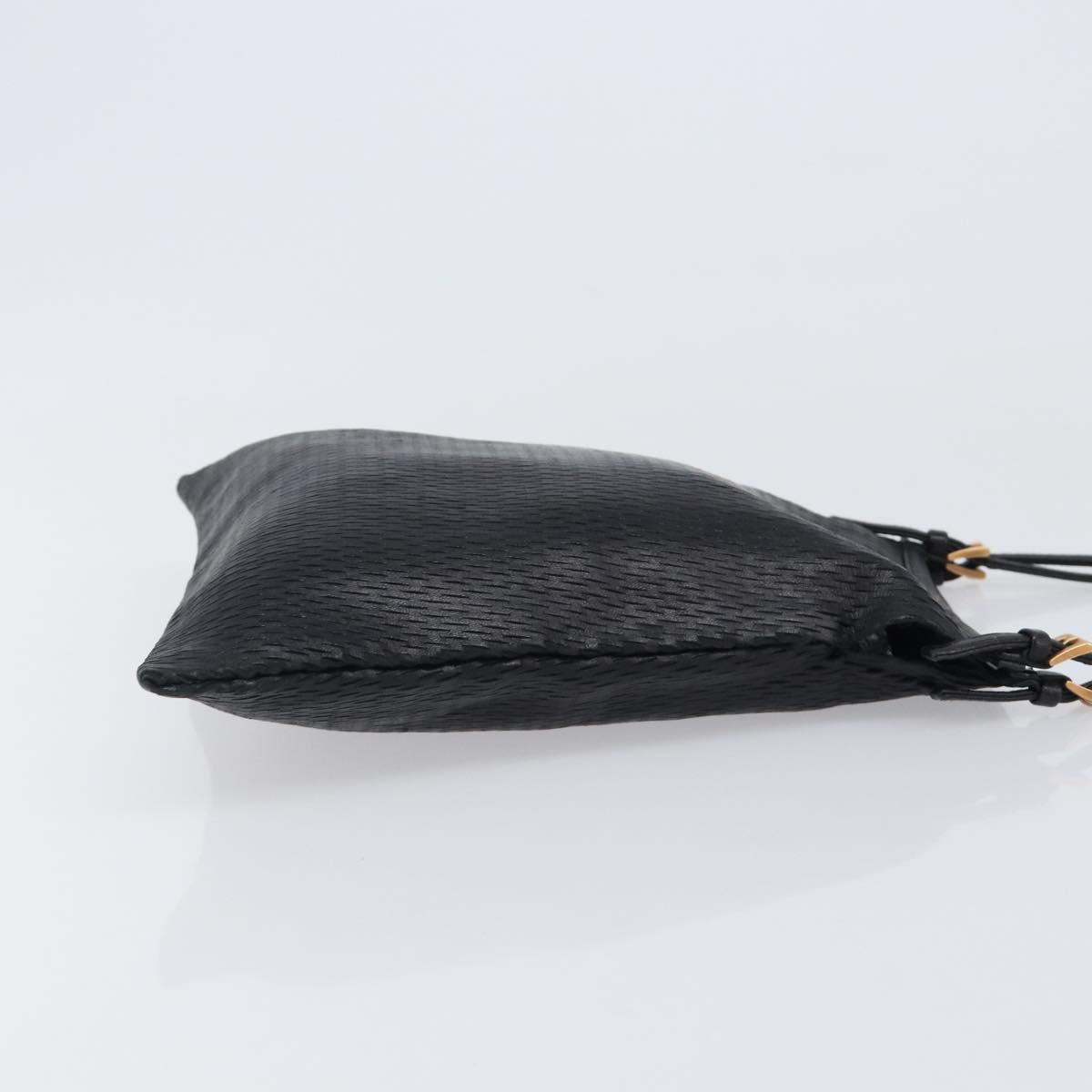 PRADA Hand Bag Leather Black Gold Auth 200561V