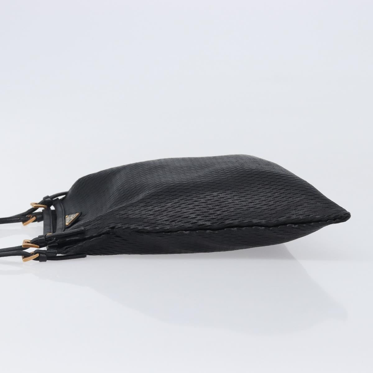 PRADA Hand Bag Leather Black Gold Auth 200561V
