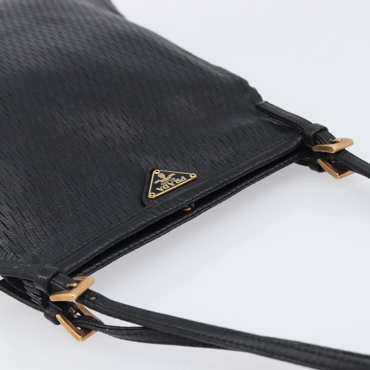 PRADA Hand Bag Leather Black Gold Auth 200561V