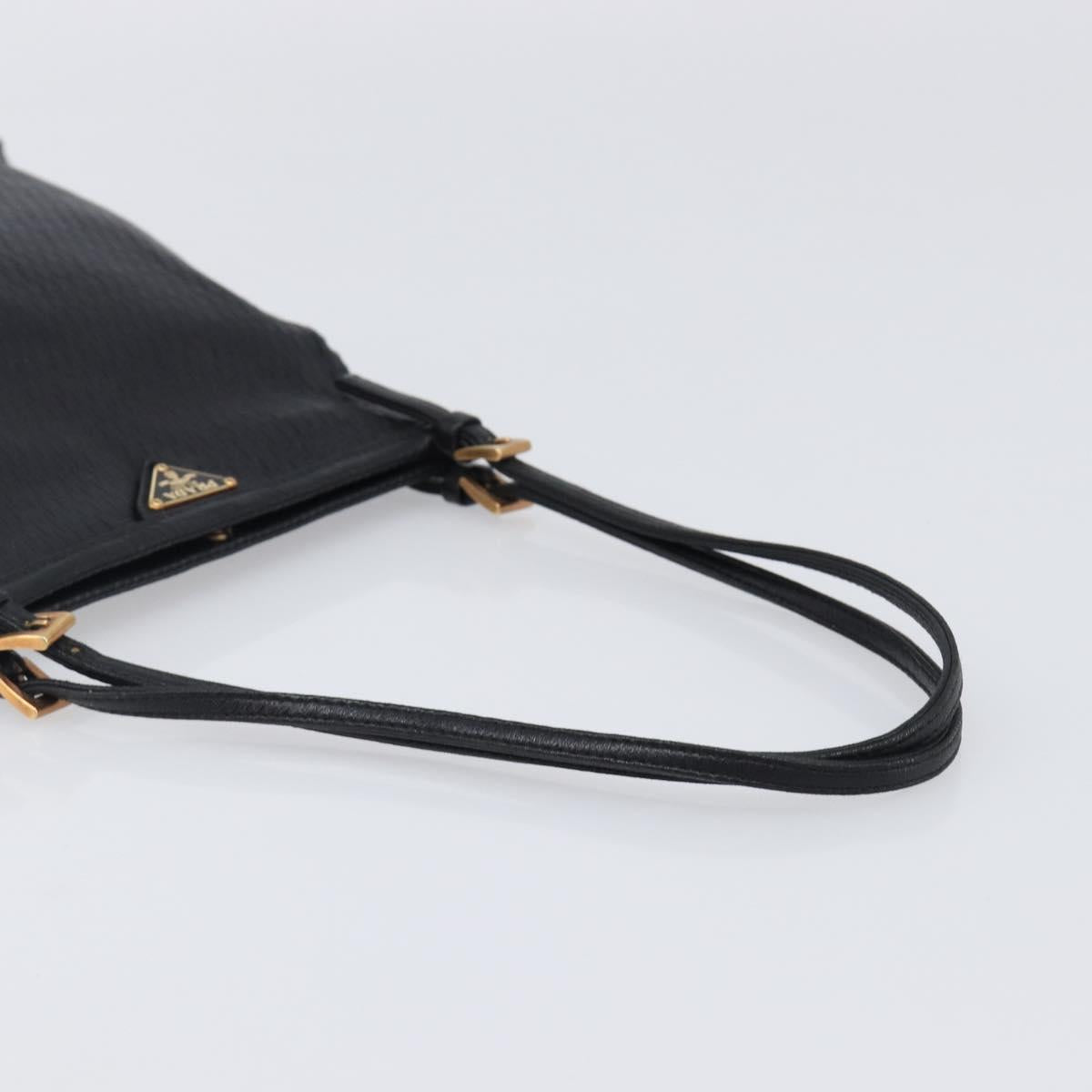 PRADA Hand Bag Leather Black Gold Auth 200561V