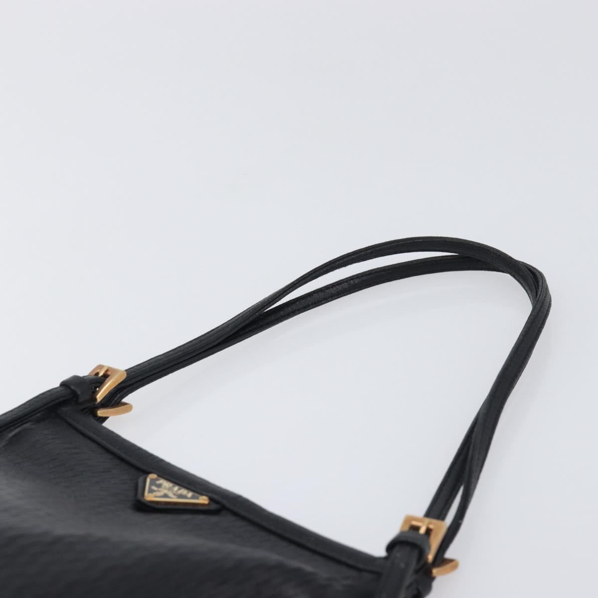 PRADA Hand Bag Leather Black Gold Auth 200561V