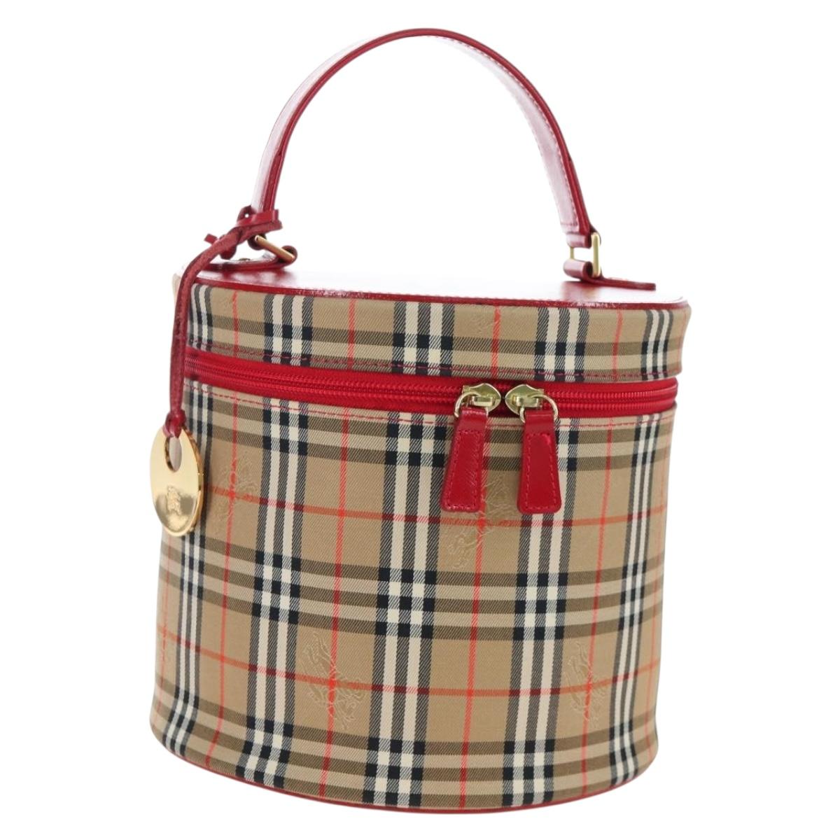 Burberrys Nova Check Vanity Hand Bag Canvas Beige Gold Auth 200575V