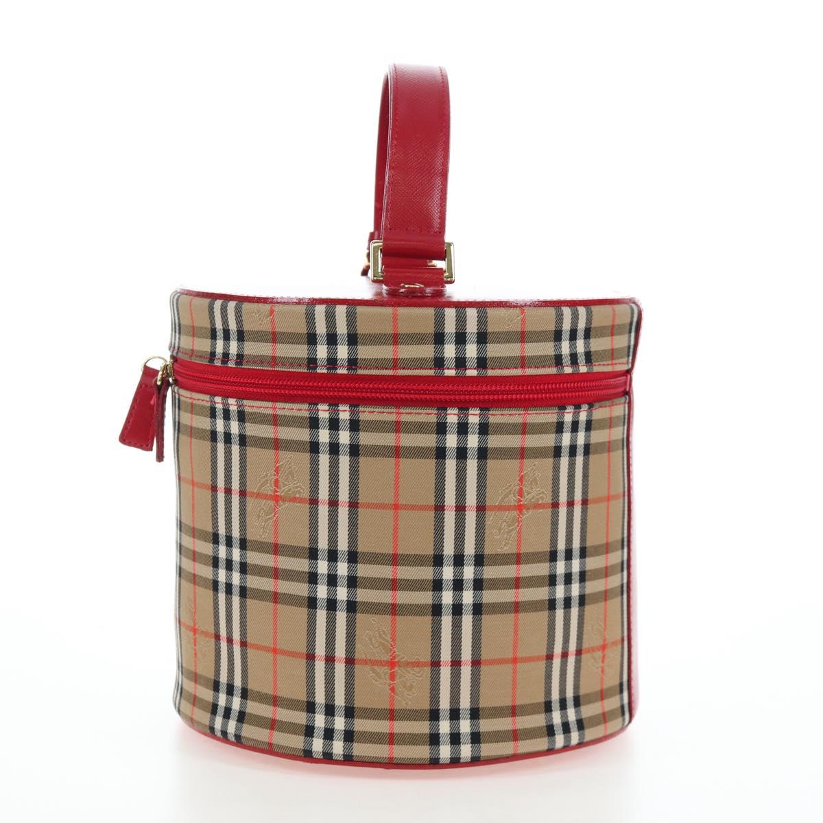 Burberrys Nova Check Vanity Hand Bag Canvas Beige Gold Auth 200575V