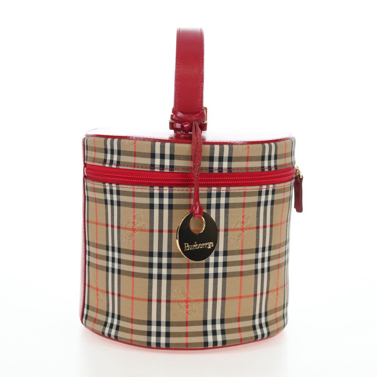 Burberrys Nova Check Vanity Hand Bag Canvas Beige Gold Auth 200575V