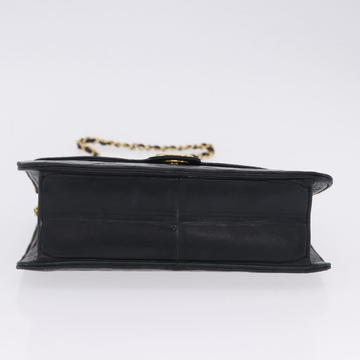 CHANEL Matelasse Chain Shoulder Bag Lamb Skin Navy Gold CC Auth 200577V