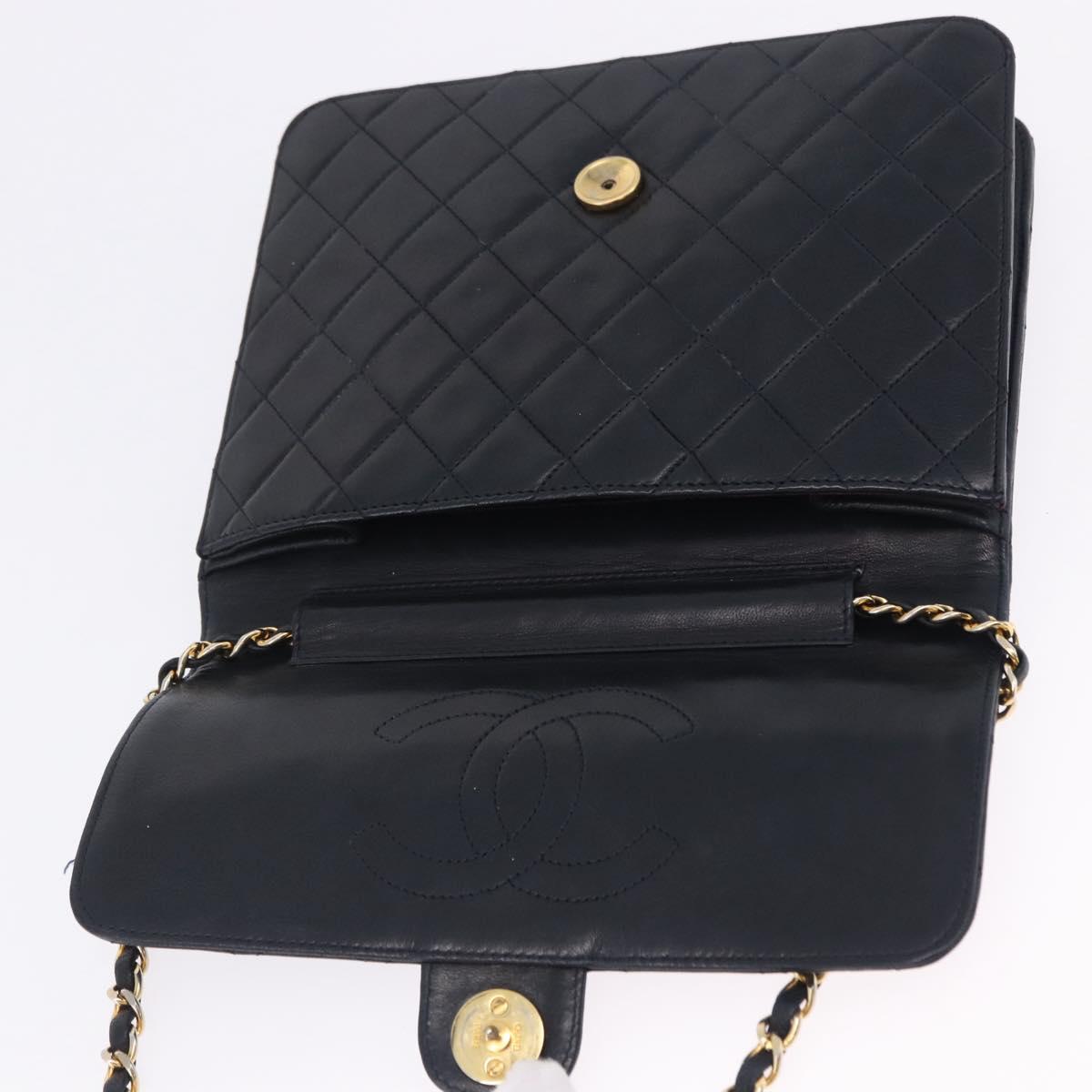CHANEL Matelasse Chain Shoulder Bag Lamb Skin Navy Gold CC Auth 200577V