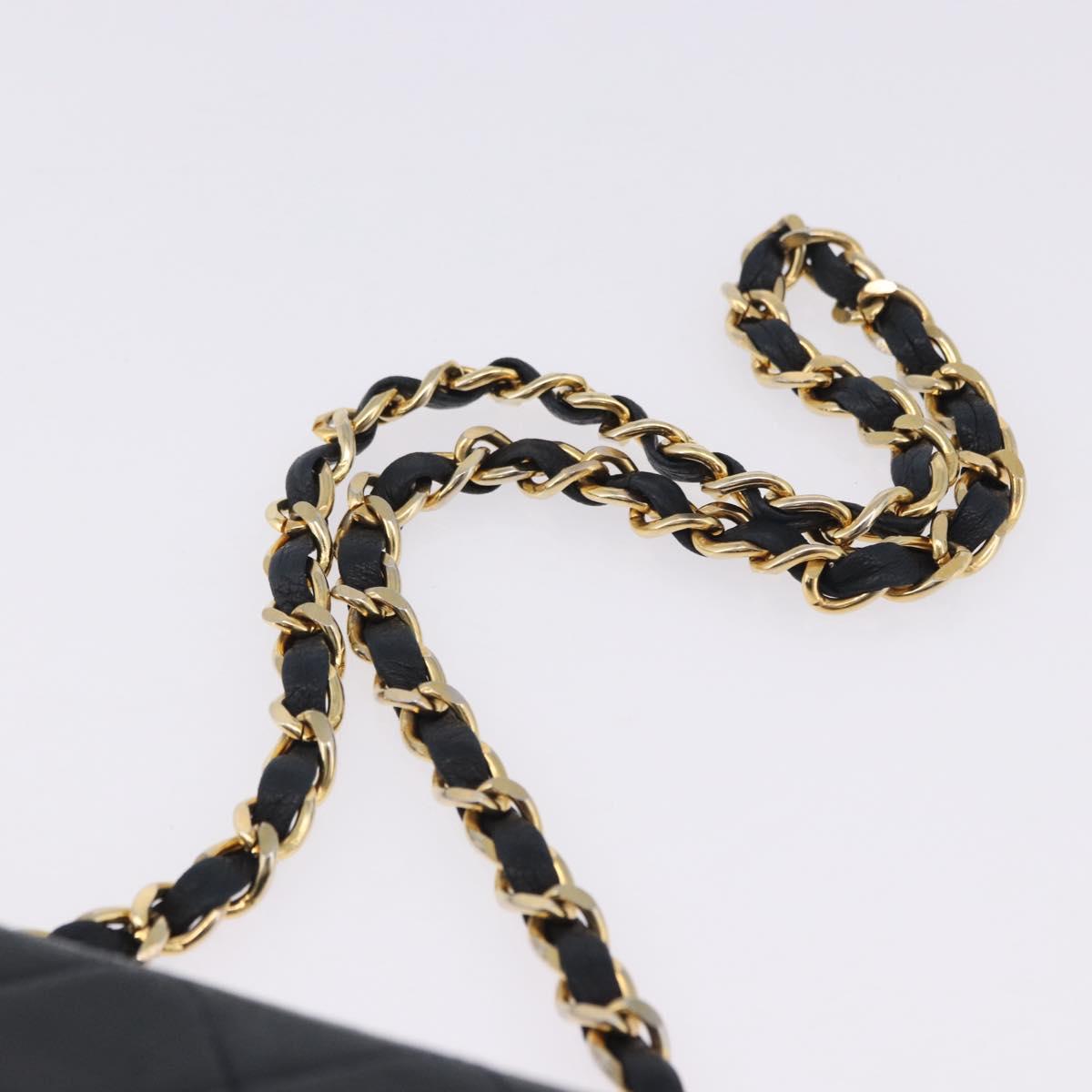 CHANEL Matelasse Chain Shoulder Bag Lamb Skin Navy Gold CC Auth 200577V