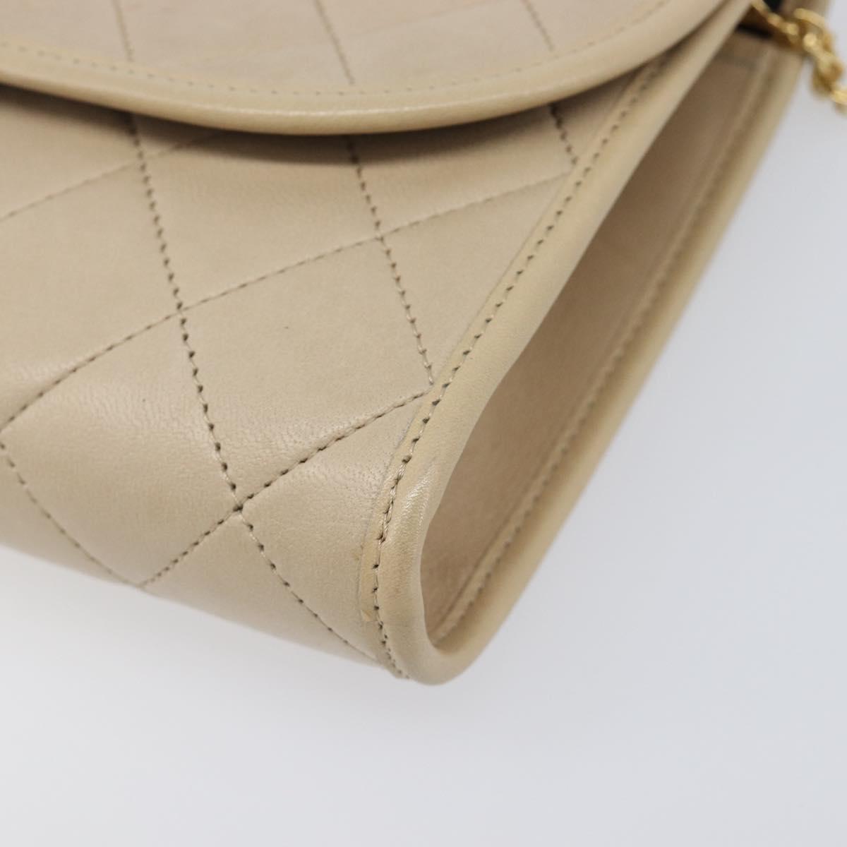 CHANEL Matelasse Chain Shoulder Bag Lamb Skin Beige Gold CC Auth 200578V