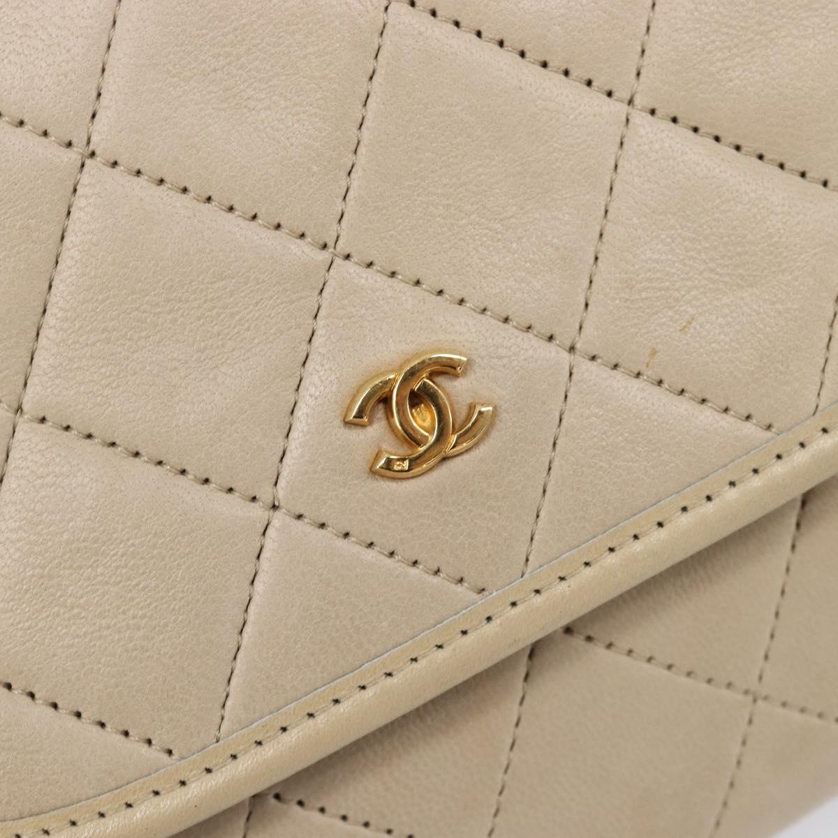 CHANEL Matelasse Chain Shoulder Bag Lamb Skin Beige Gold CC Auth 200578V