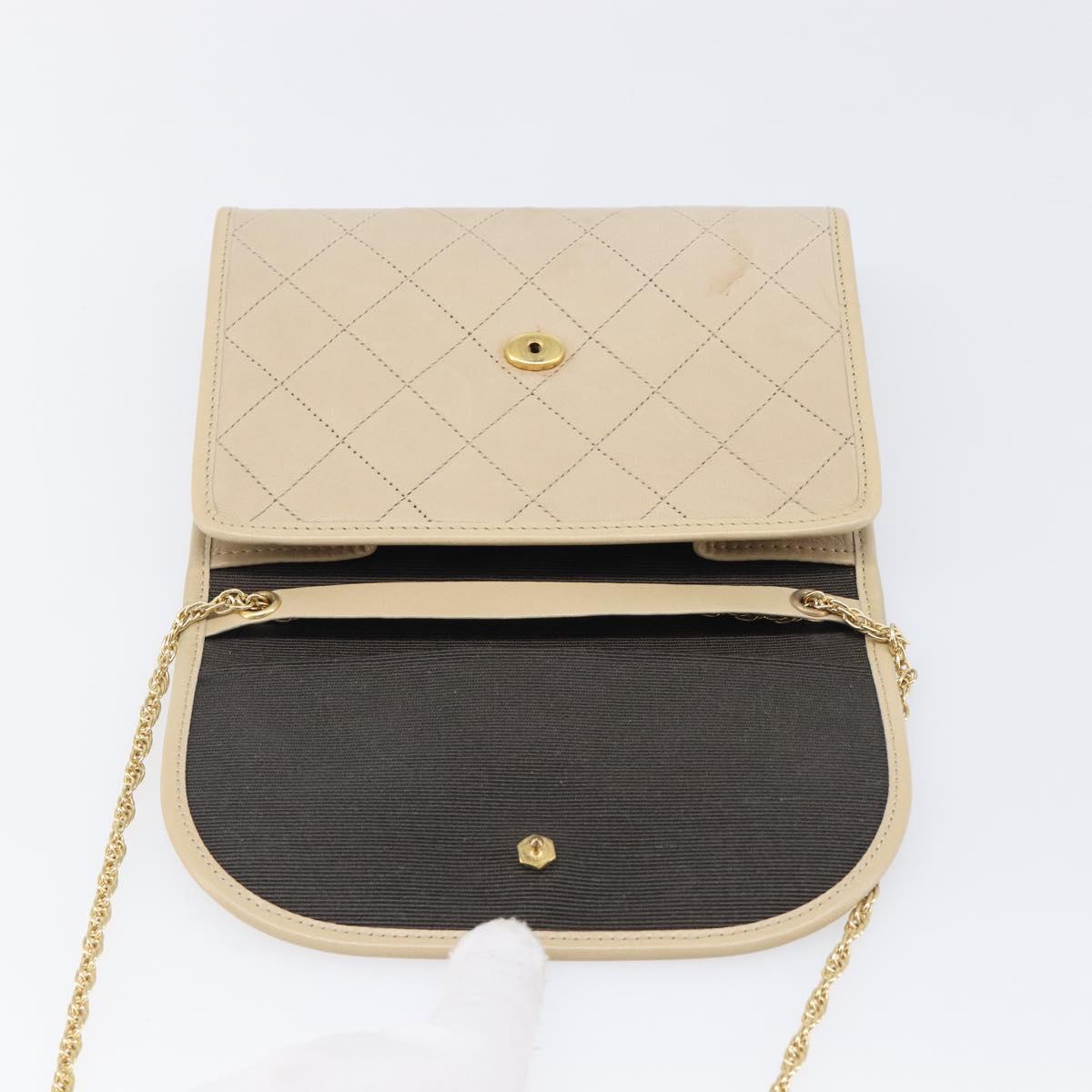 CHANEL Matelasse Chain Shoulder Bag Lamb Skin Beige Gold CC Auth 200578V