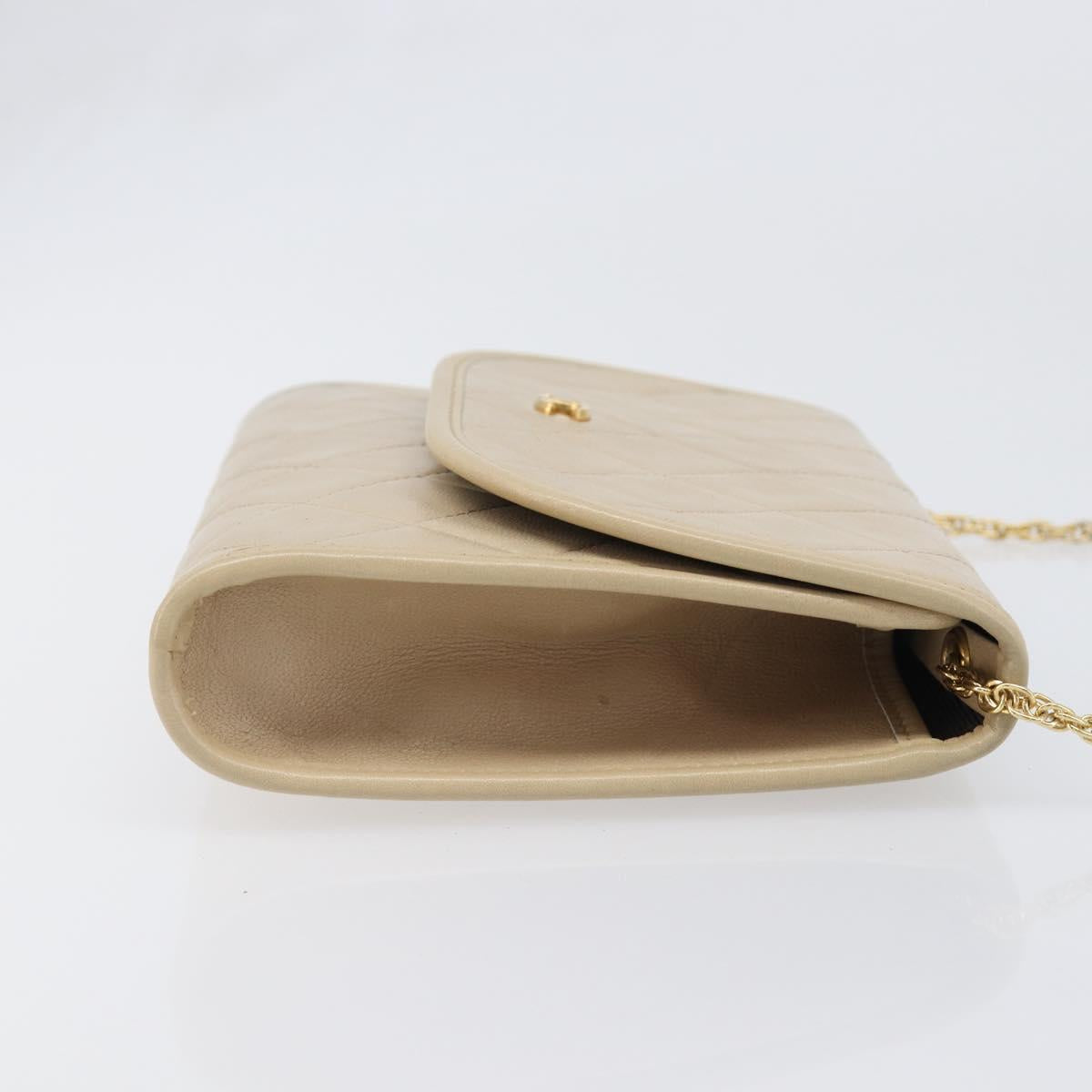 CHANEL Matelasse Chain Shoulder Bag Lamb Skin Beige Gold CC Auth 200578V
