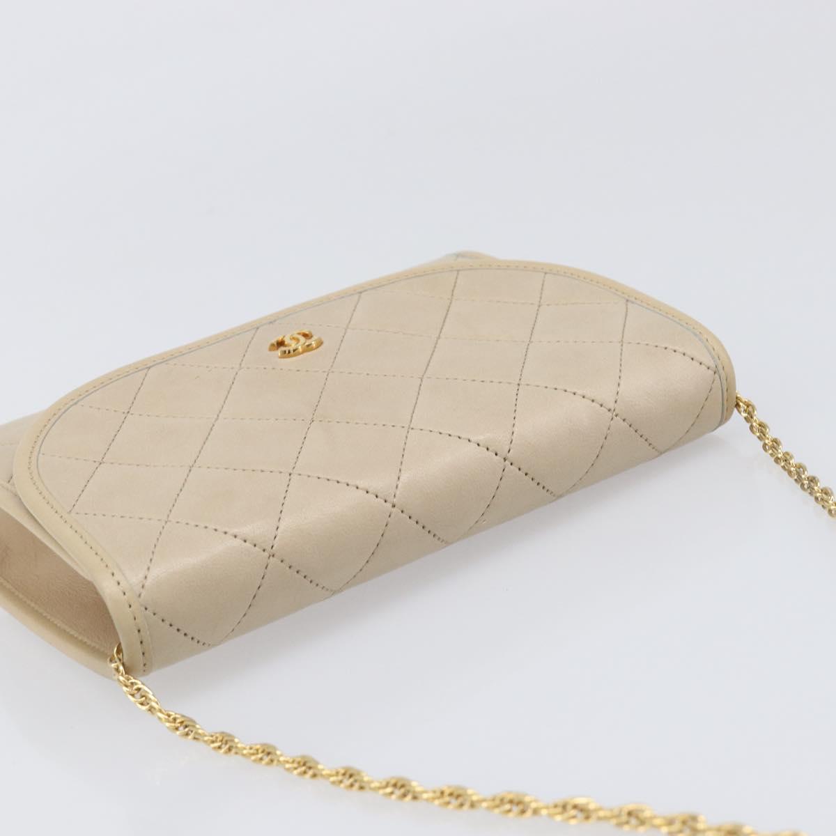 CHANEL Matelasse Chain Shoulder Bag Lamb Skin Beige Gold CC Auth 200578V
