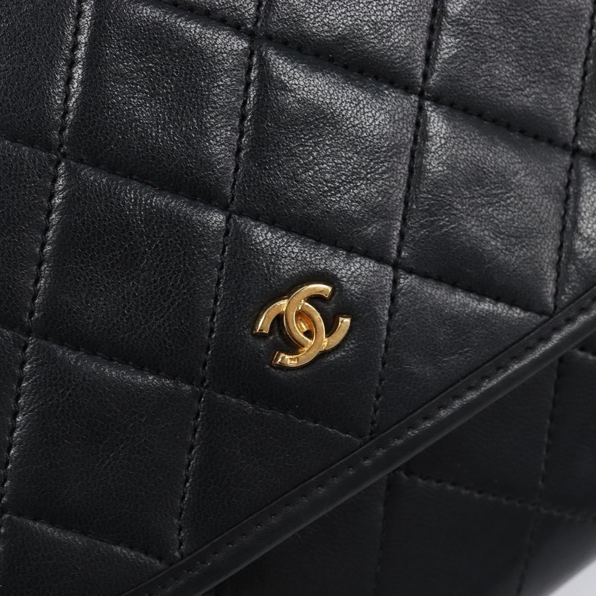 CHANEL Matelasse Chain Shoulder Bag Lamb Skin Black Gold CC Auth 200579V