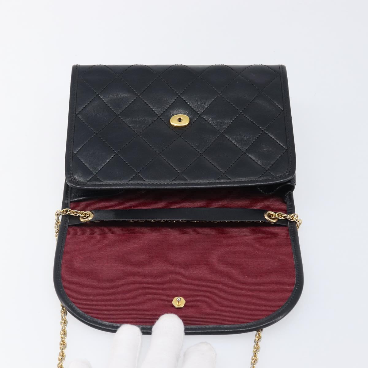CHANEL Matelasse Chain Shoulder Bag Lamb Skin Black Gold CC Auth 200579V