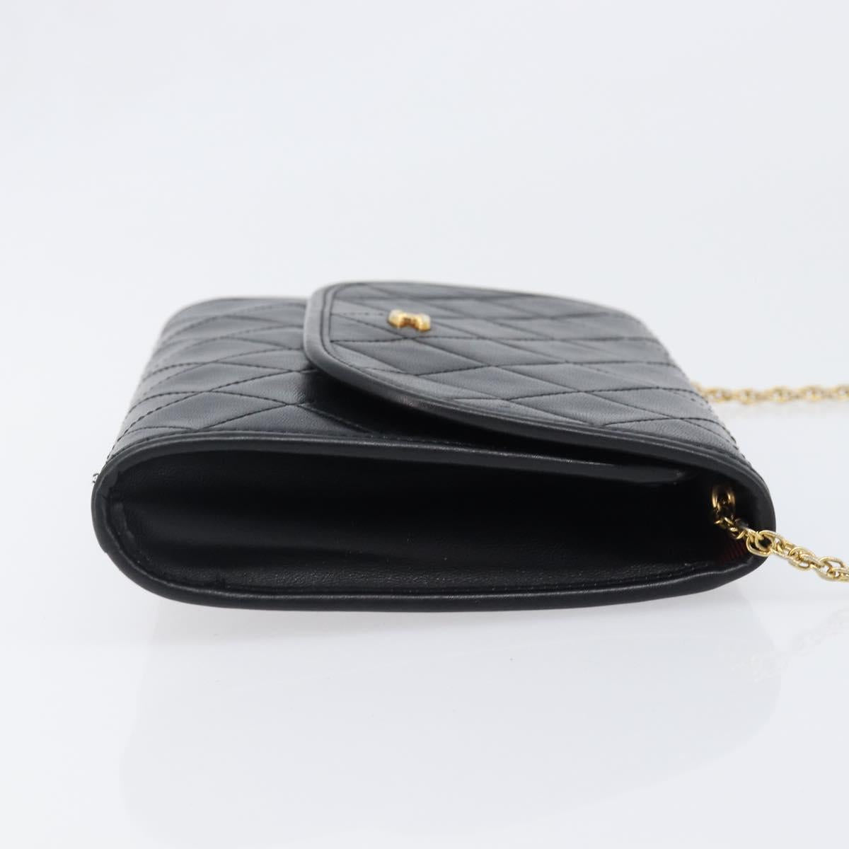 CHANEL Matelasse Chain Shoulder Bag Lamb Skin Black Gold CC Auth 200579V