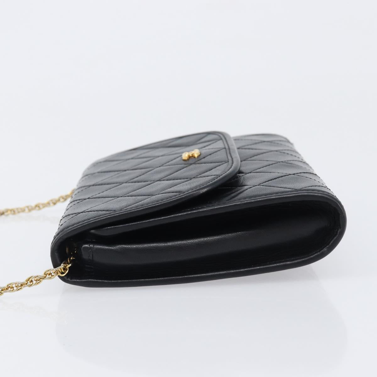 CHANEL Matelasse Chain Shoulder Bag Lamb Skin Black Gold CC Auth 200579V