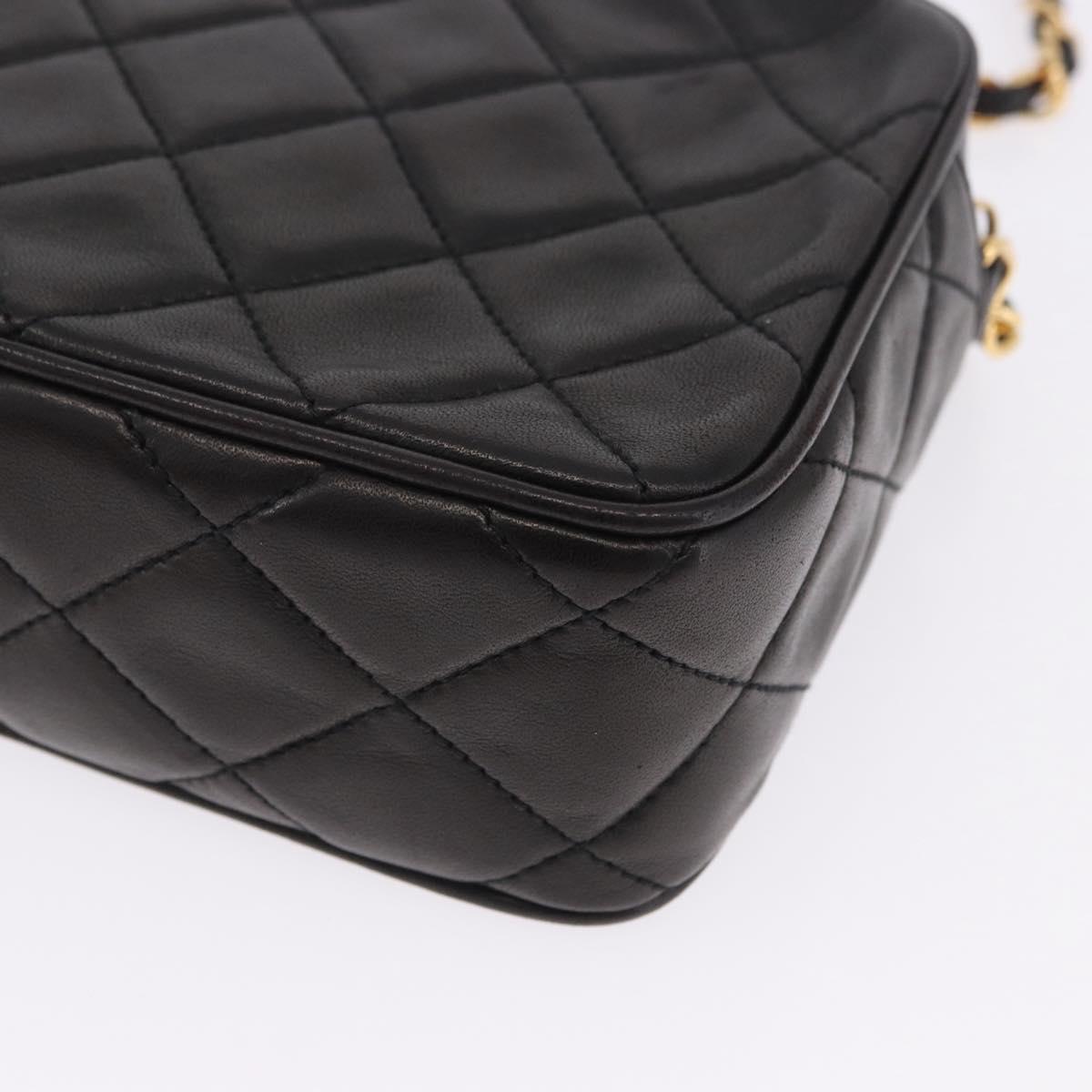 CHANEL Matelasse Chain Shoulder Bag Lamb Skin Black Gold CC Auth 200580V