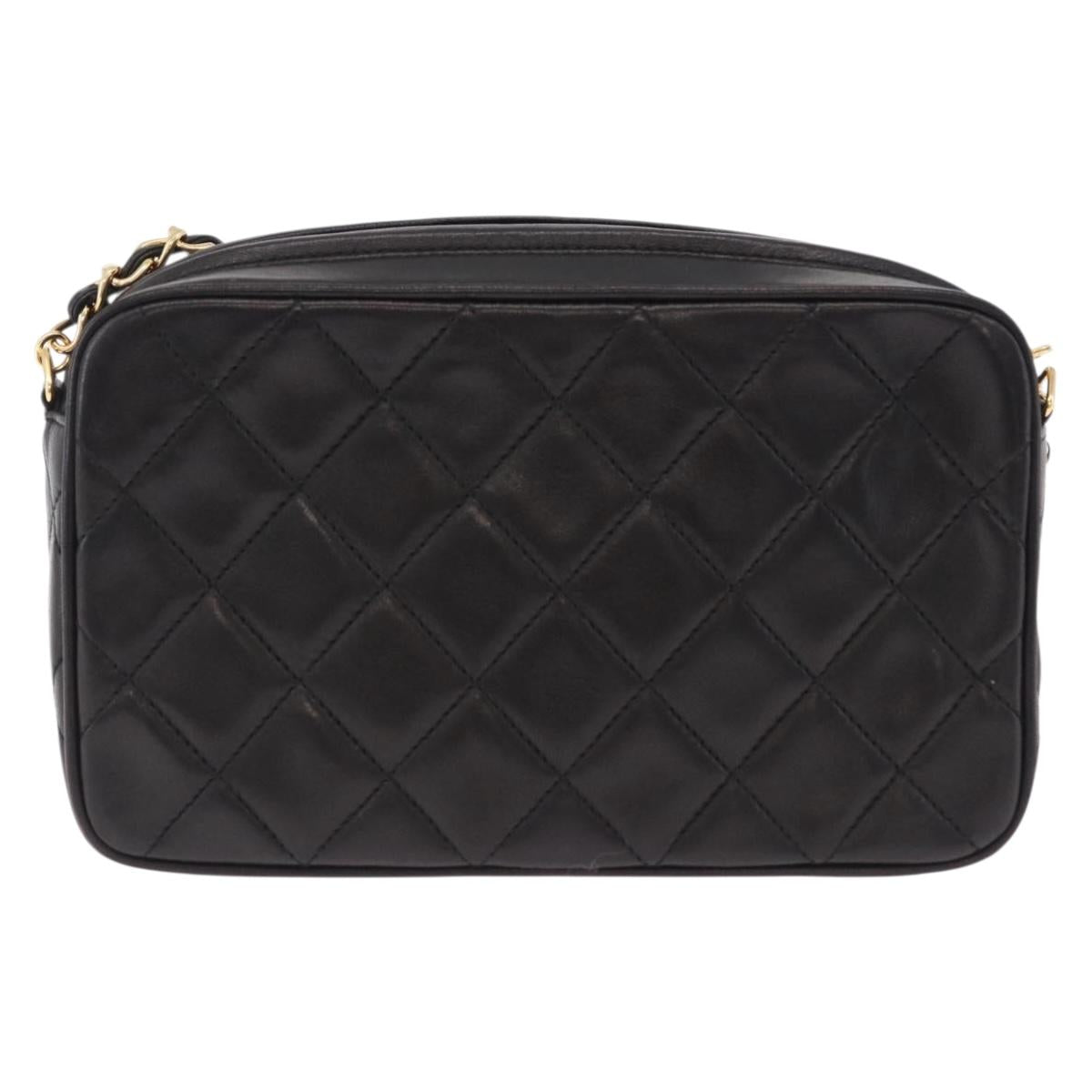 CHANEL Matelasse Chain Shoulder Bag Lamb Skin Black Gold CC Auth 200580V