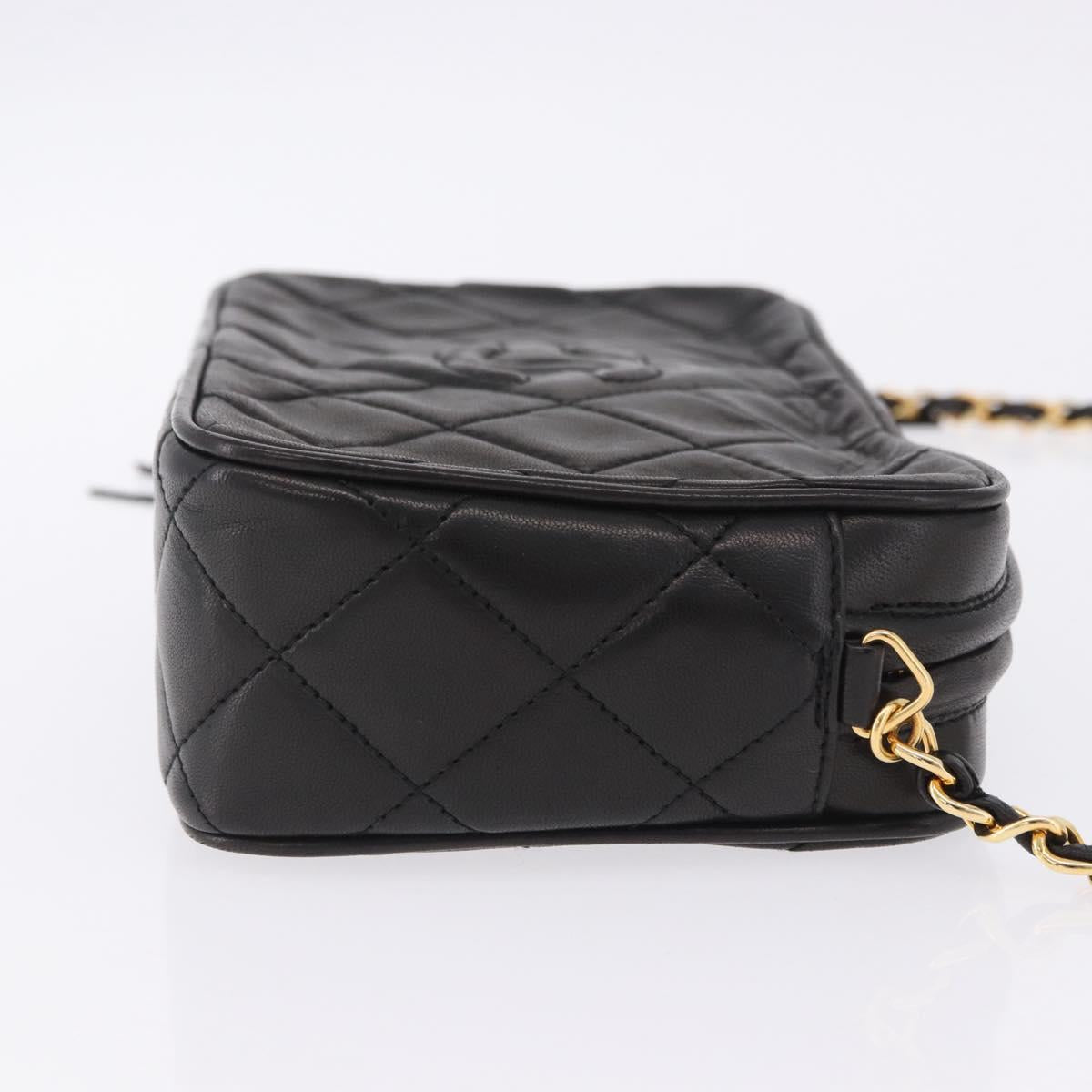 CHANEL Matelasse Chain Shoulder Bag Lamb Skin Black Gold CC Auth 200580V