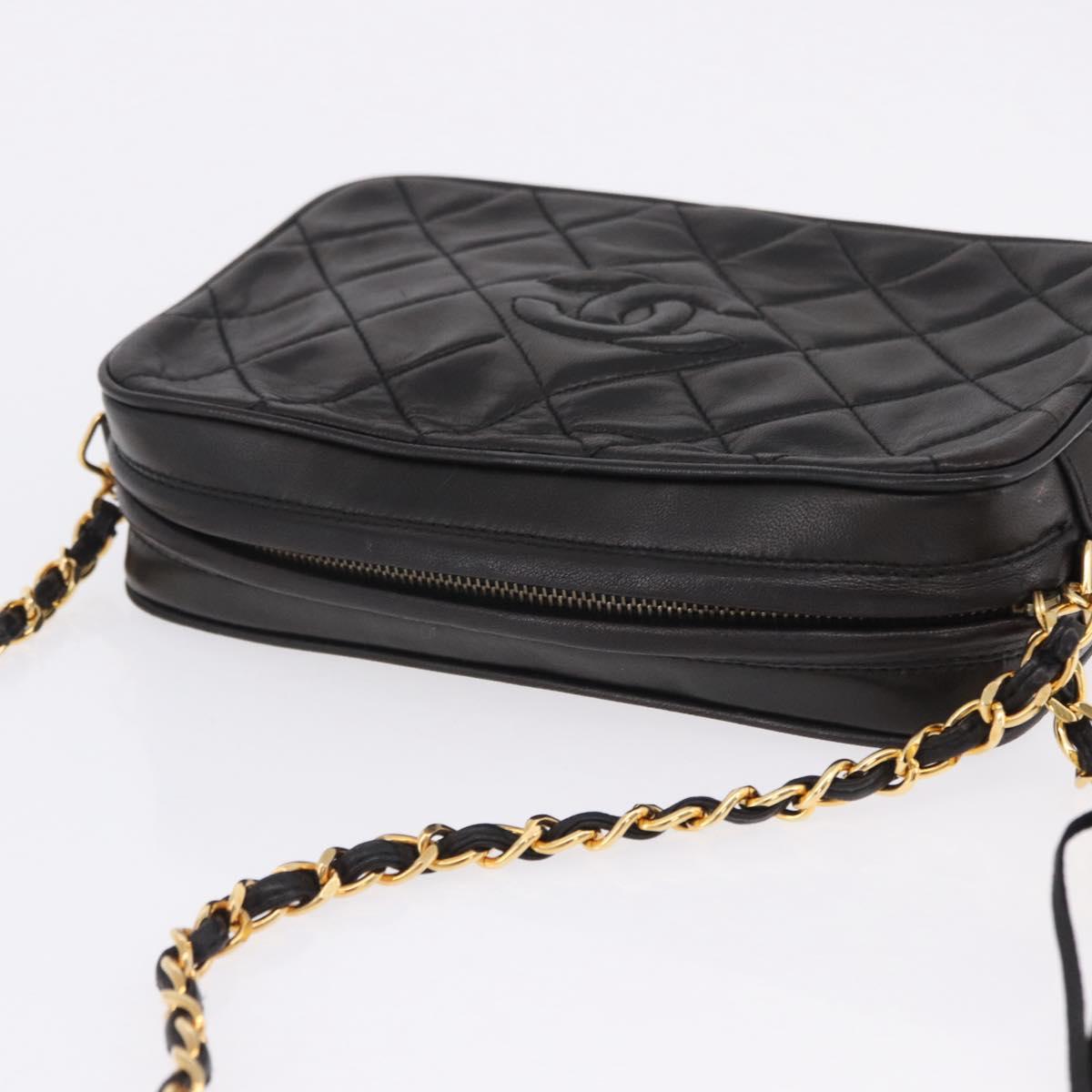 CHANEL Matelasse Chain Shoulder Bag Lamb Skin Black Gold CC Auth 200580V