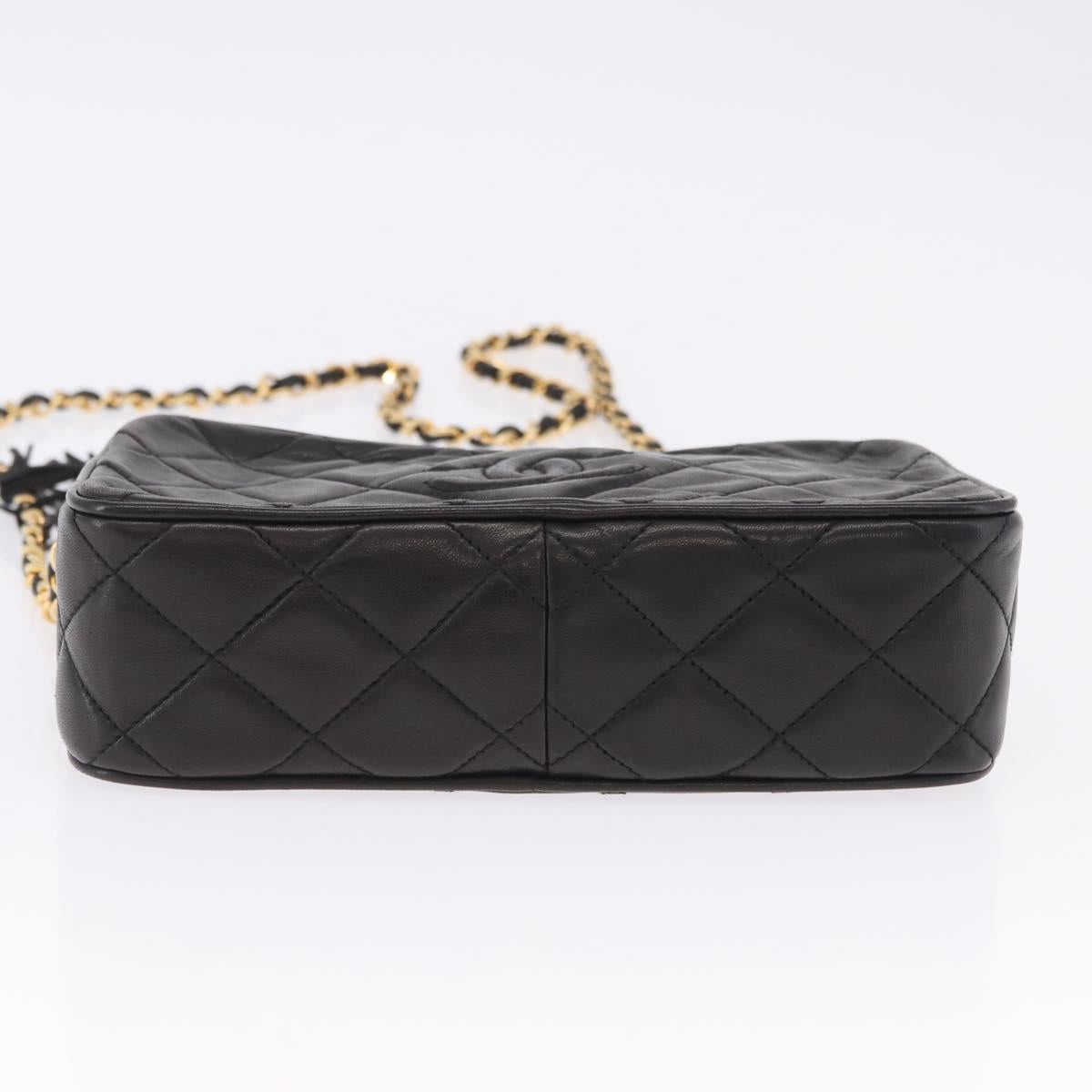CHANEL Matelasse Chain Shoulder Bag Lamb Skin Black Gold CC Auth 200580V