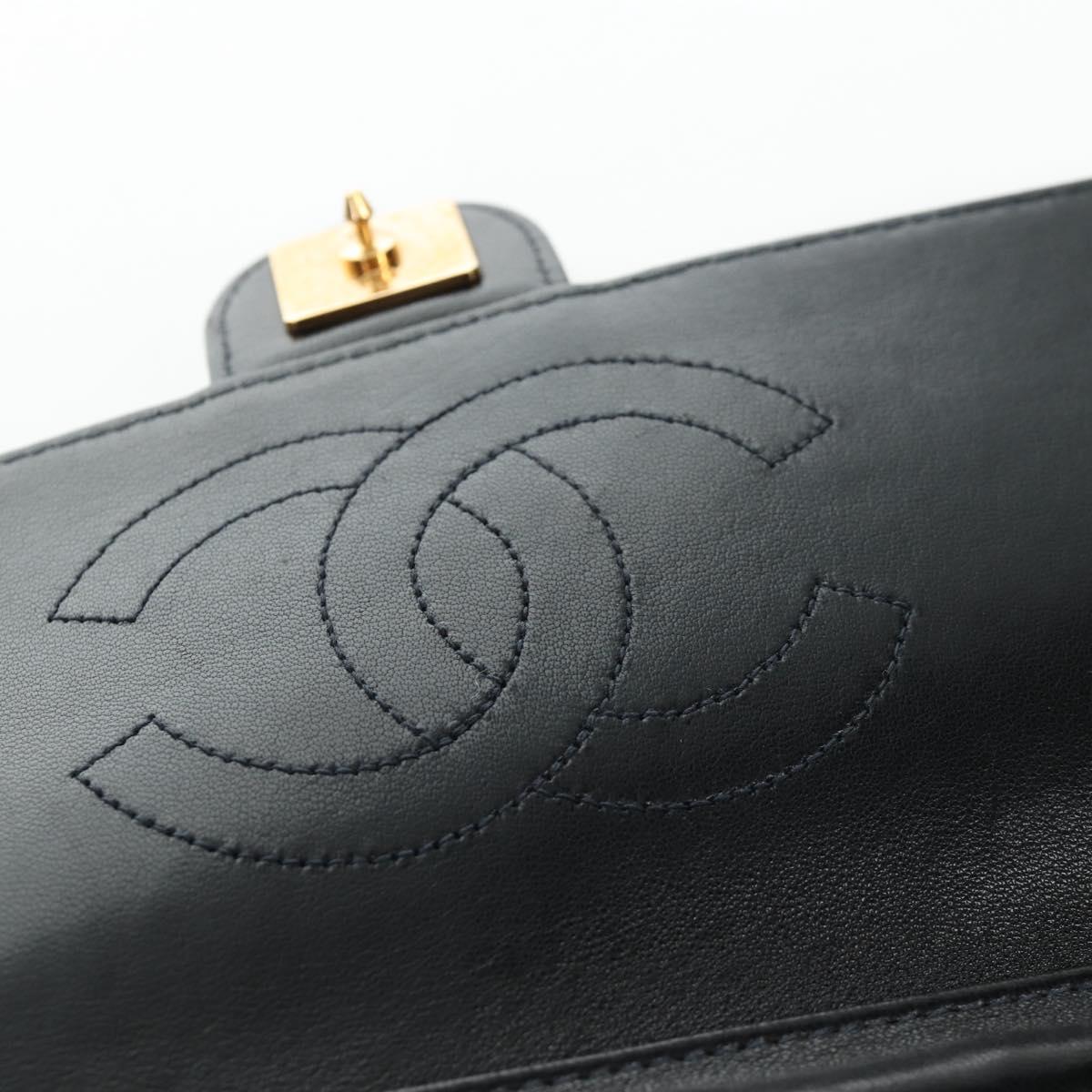 CHANEL Chain Matelasse Shoulder Bag Lamb Skin Black Gold CC Auth 200581SAM