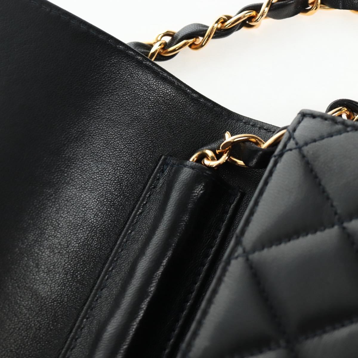 CHANEL Chain Matelasse Shoulder Bag Lamb Skin Black Gold CC Auth 200581SAM