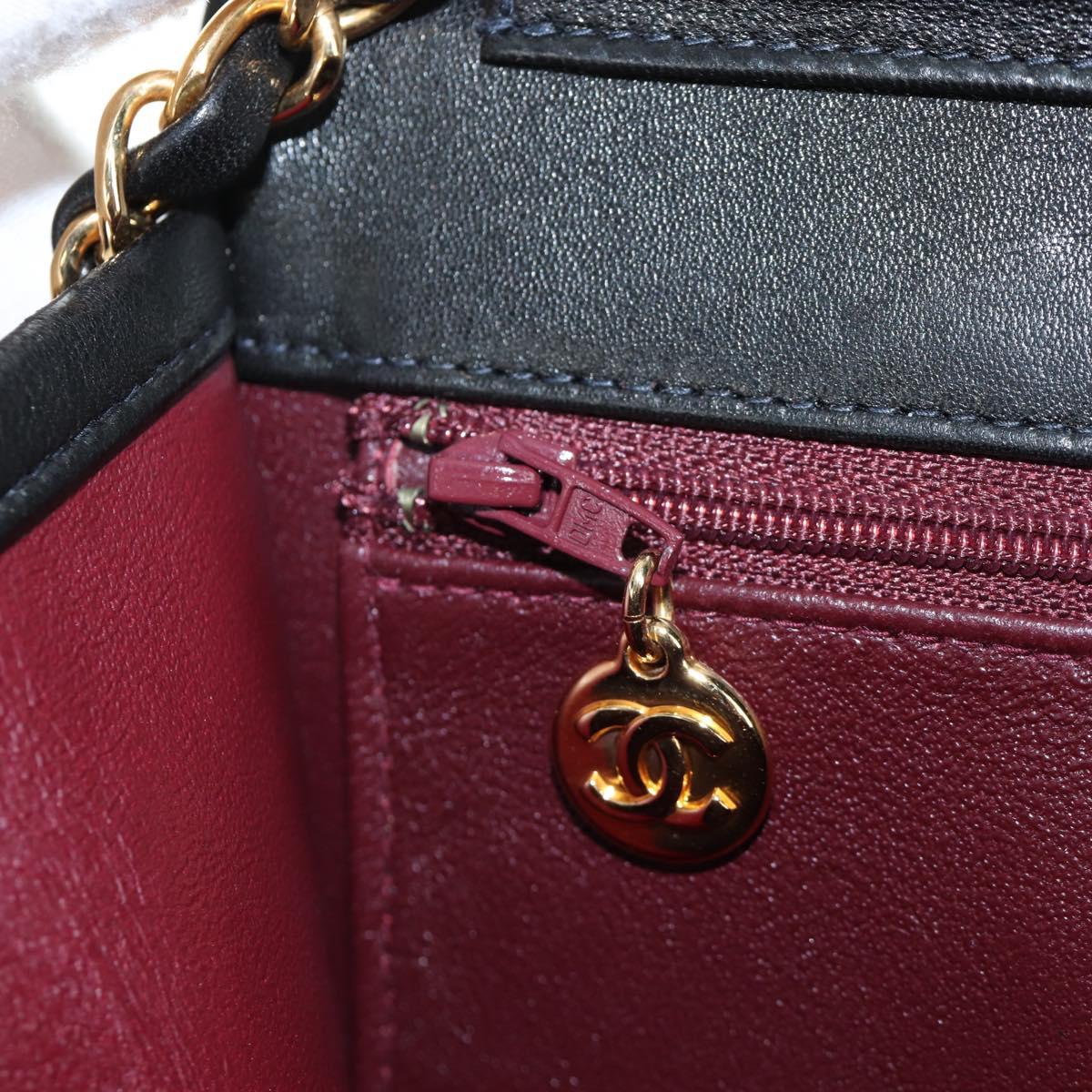 CHANEL Chain Matelasse Shoulder Bag Lamb Skin Black Gold CC Auth 200581SAM