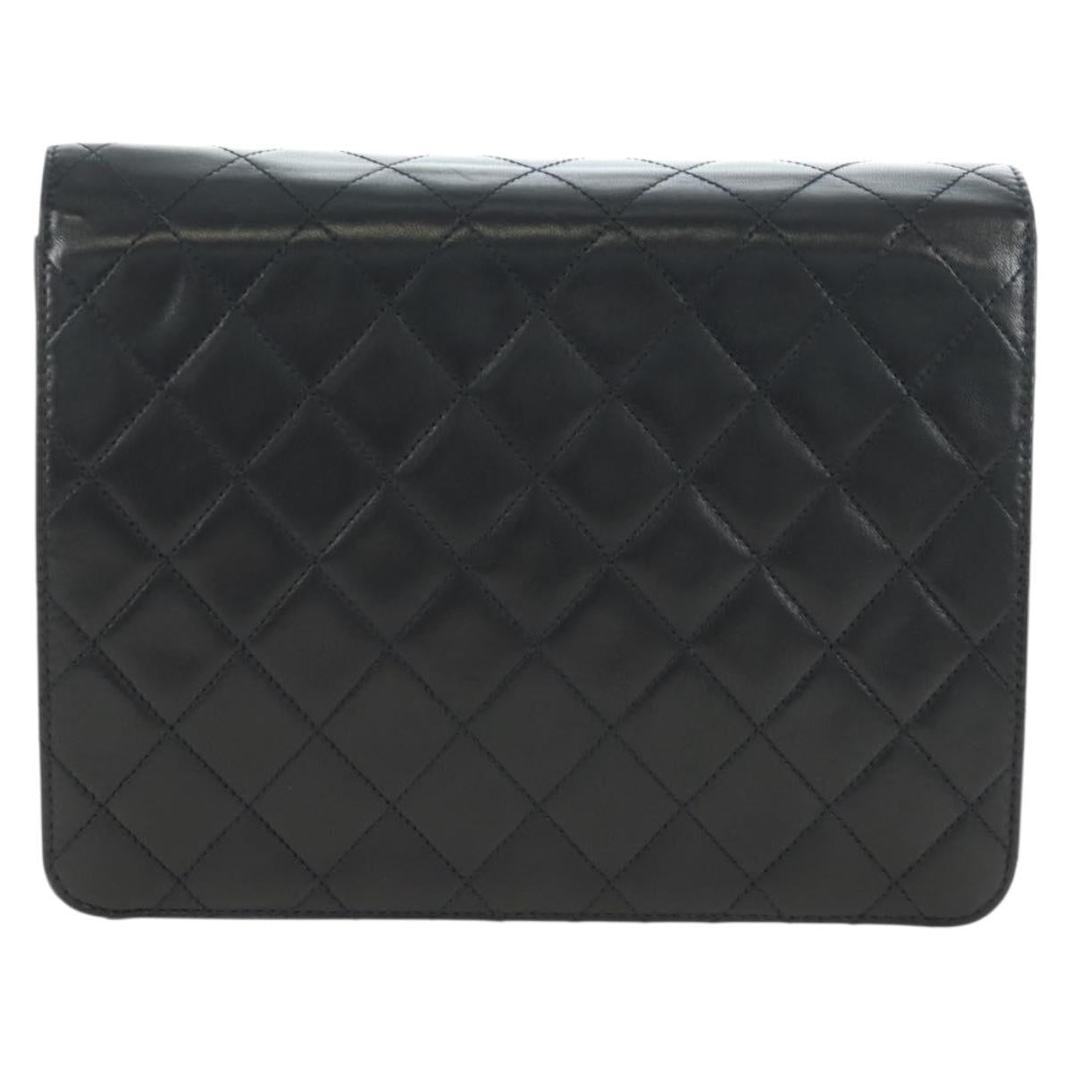CHANEL Chain Matelasse Shoulder Bag Lamb Skin Black Gold CC Auth 200581SAM