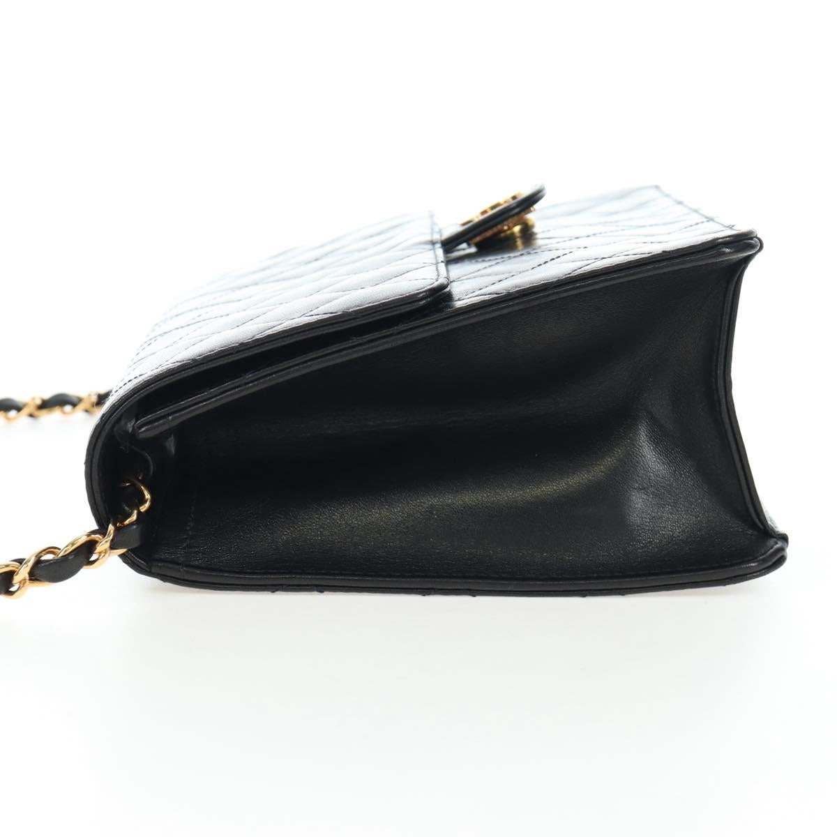 CHANEL Chain Matelasse Shoulder Bag Lamb Skin Black Gold CC Auth 200581SAM