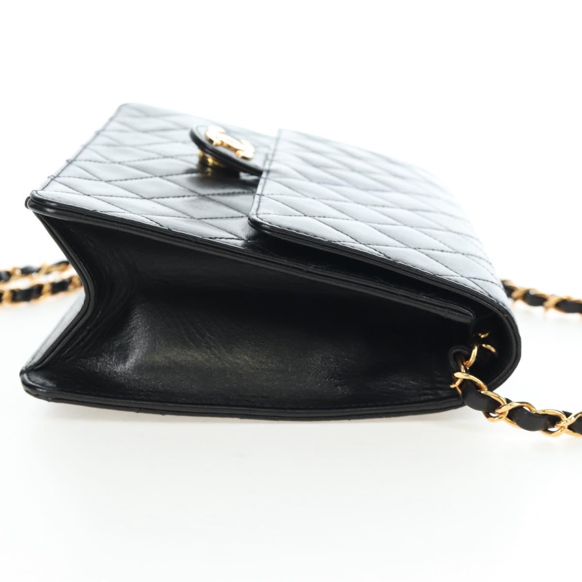CHANEL Chain Matelasse Shoulder Bag Lamb Skin Black Gold CC Auth 200581SAM