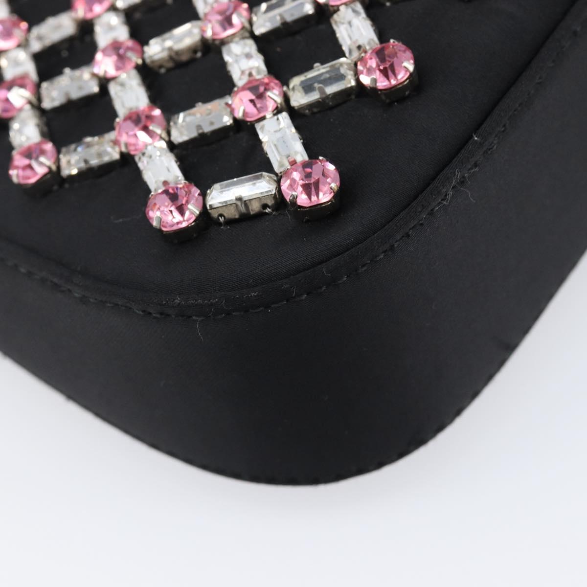 Miu Miu Sassy Chain Shoulder Bag Satin Black Silver Auth 200582M
