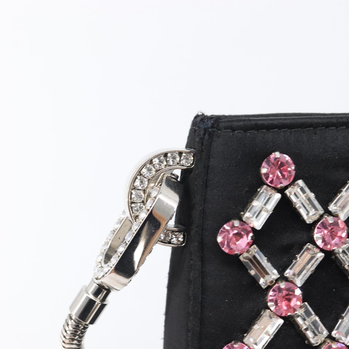 Miu Miu Sassy Chain Shoulder Bag Satin Black Silver Auth 200582M