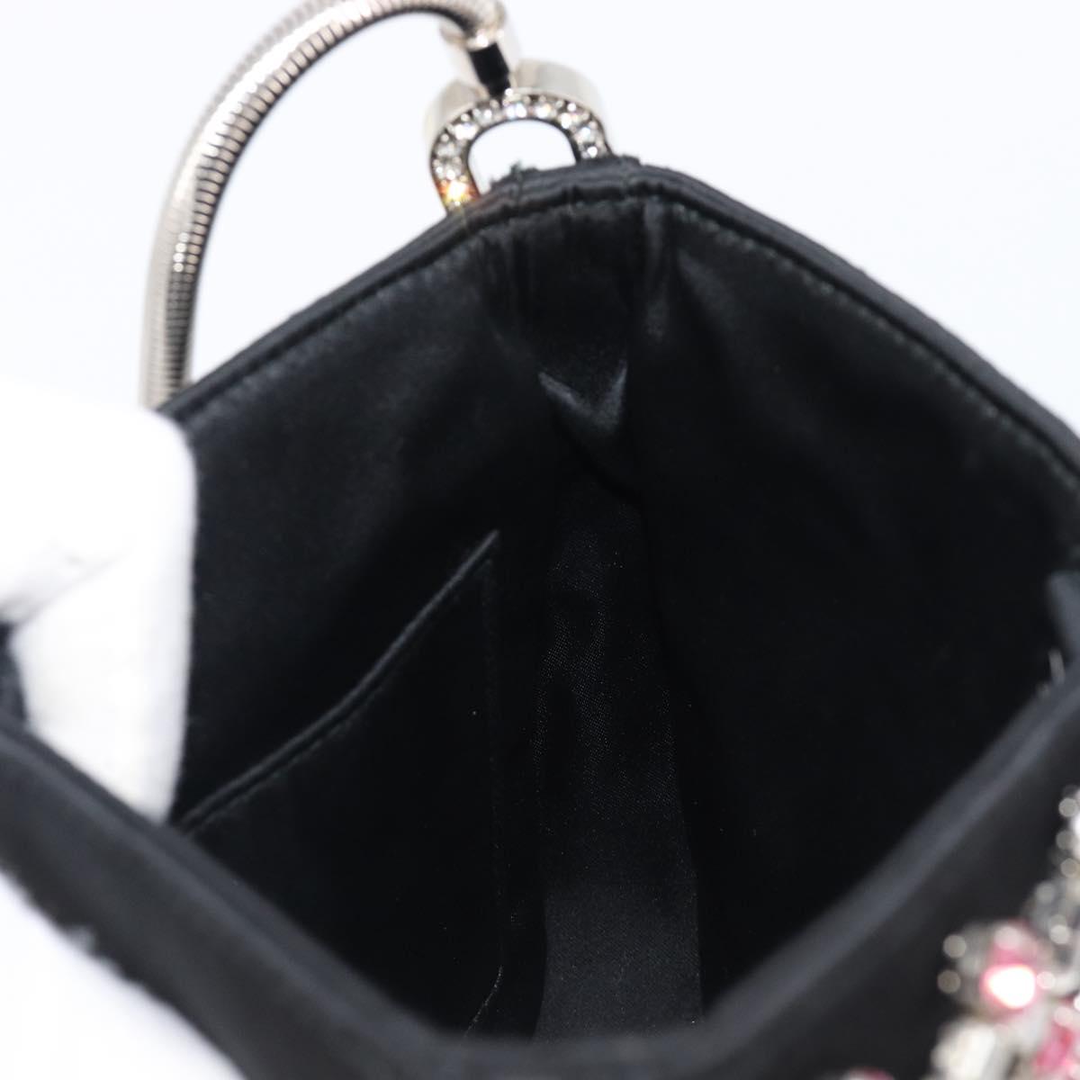 Miu Miu Sassy Chain Shoulder Bag Satin Black Silver Auth 200582M