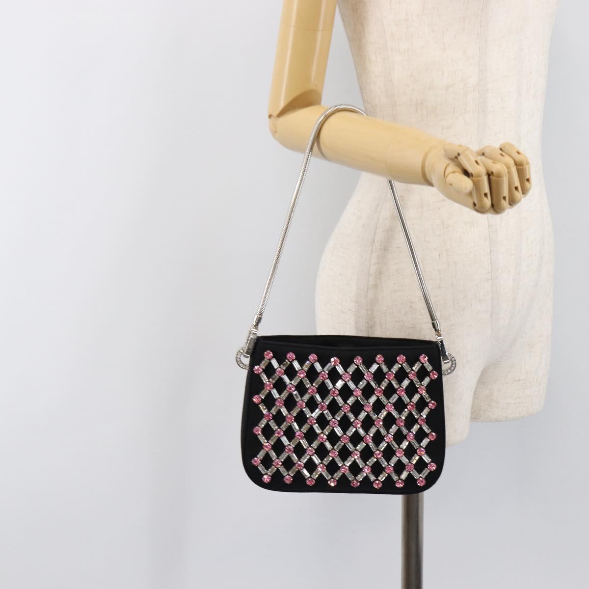 Miu Miu Sassy Chain Shoulder Bag Satin Black Silver Auth 200582M