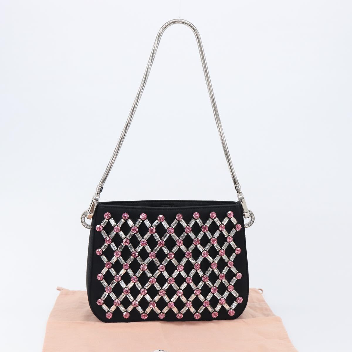 Miu Miu Sassy Chain Shoulder Bag Satin Black Silver Auth 200582M