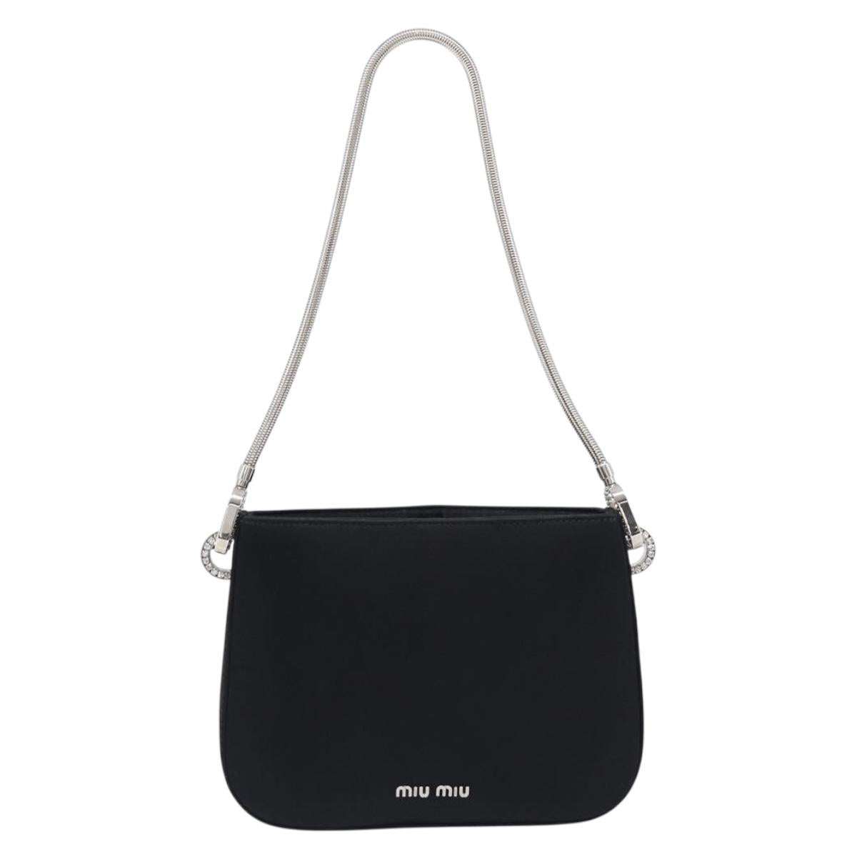 Miu Miu Sassy Chain Shoulder Bag Satin Black Silver Auth 200582M