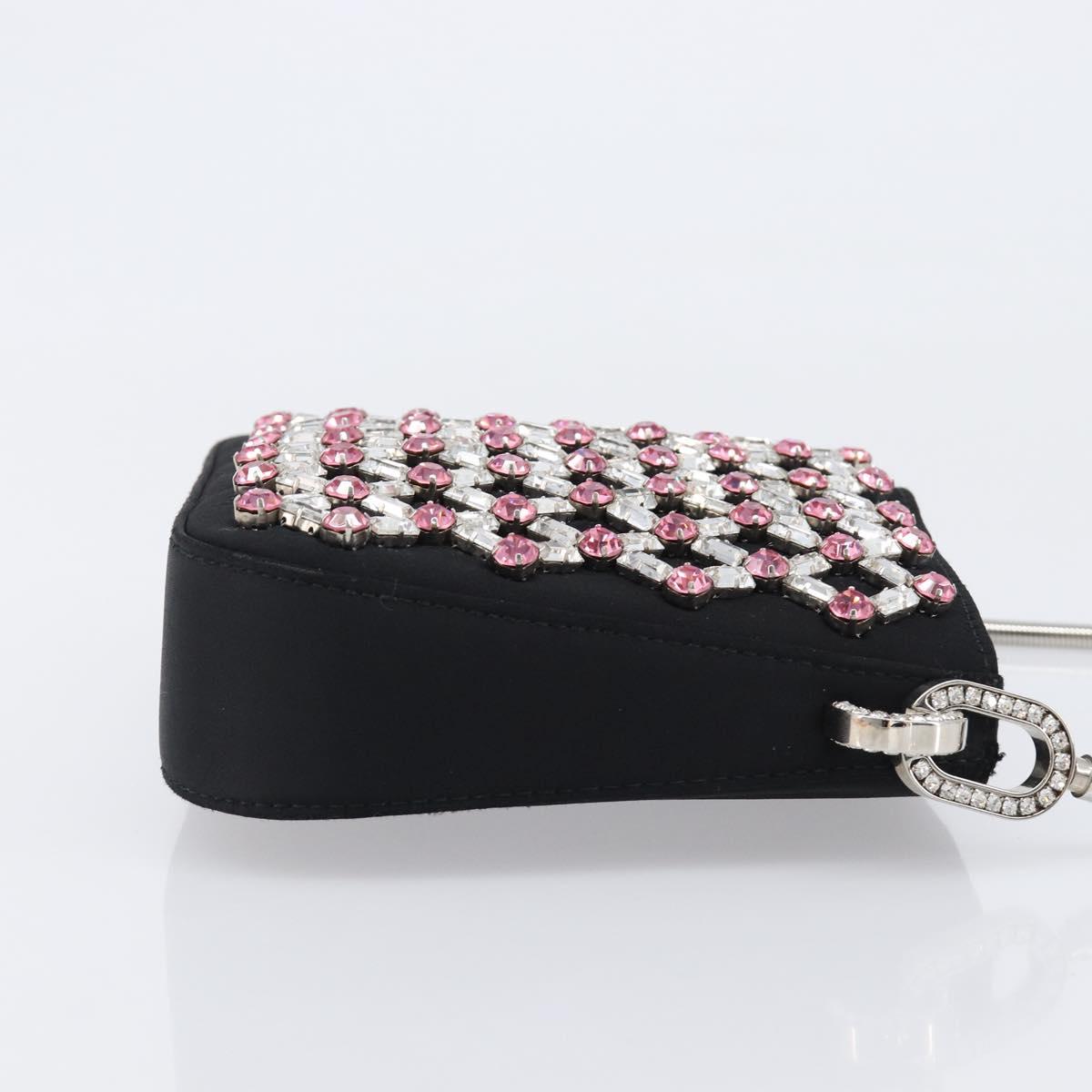 Miu Miu Sassy Chain Shoulder Bag Satin Black Silver Auth 200582M