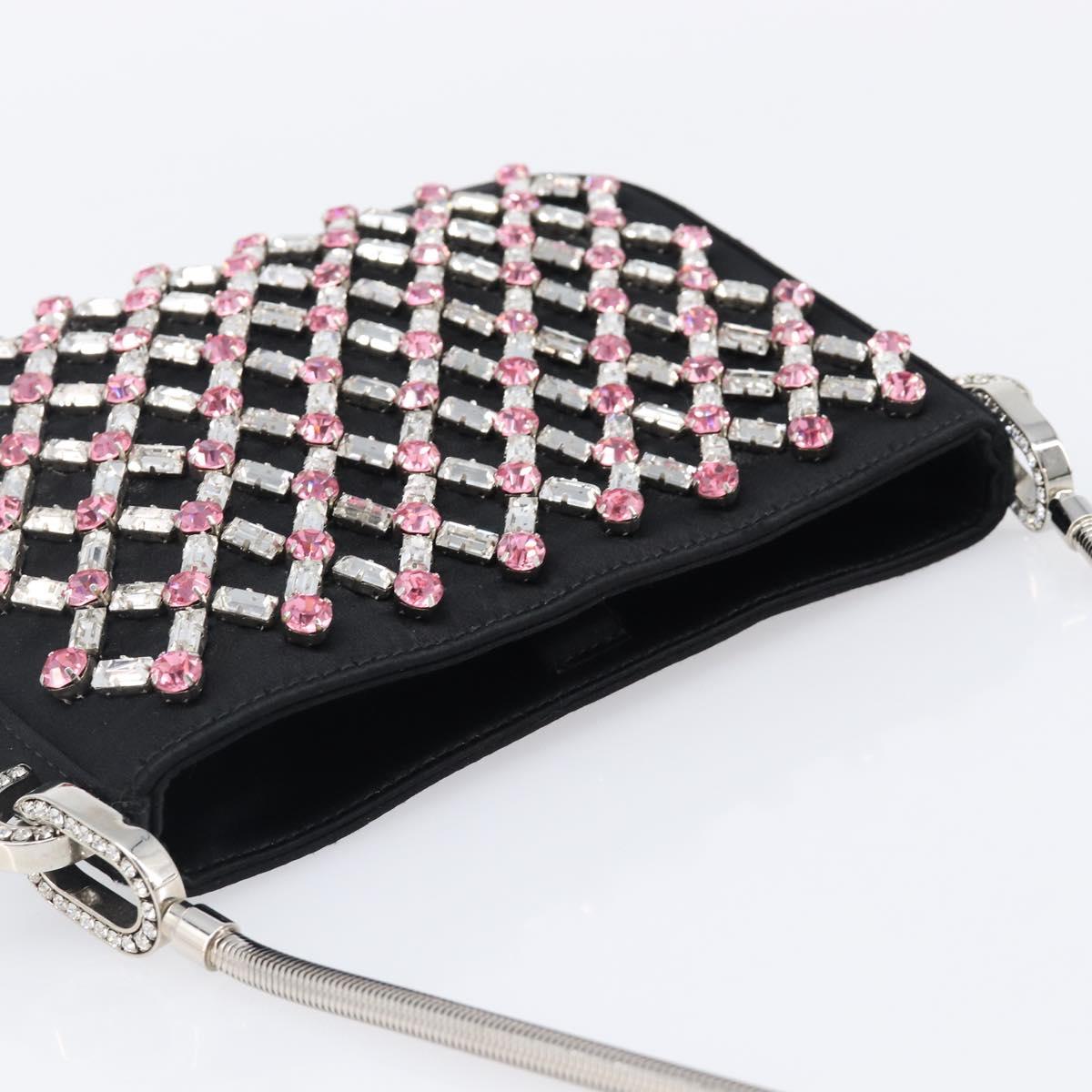 Miu Miu Sassy Chain Shoulder Bag Satin Black Silver Auth 200582M
