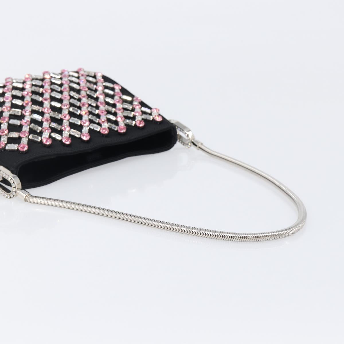 Miu Miu Sassy Chain Shoulder Bag Satin Black Silver Auth 200582M