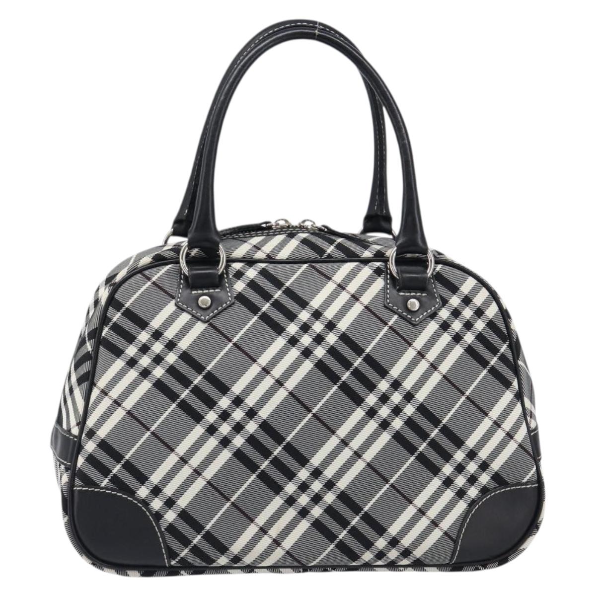 BURBERRY Nova Check Blue Label Hand Bag Canvas Black Silver Auth 200584A