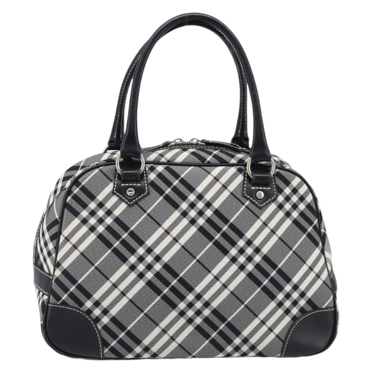 BURBERRY Nova Check Blue Label Hand Bag Canvas Black Silver Auth 200584A