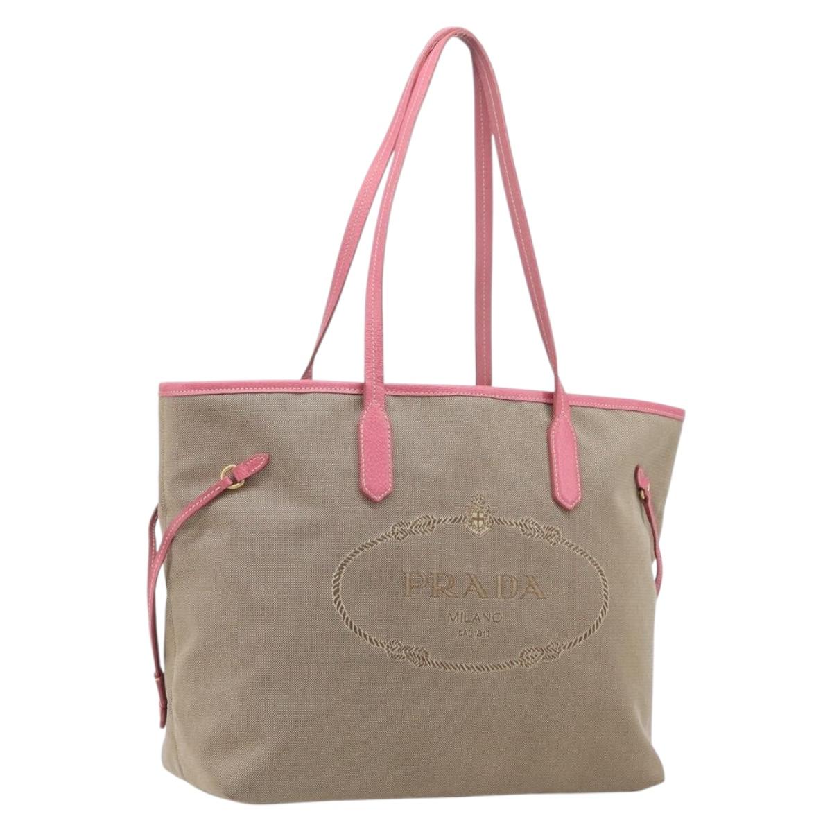 PRADA Tote Bag Canvas Jacquard Brown Gold Auth 200586V